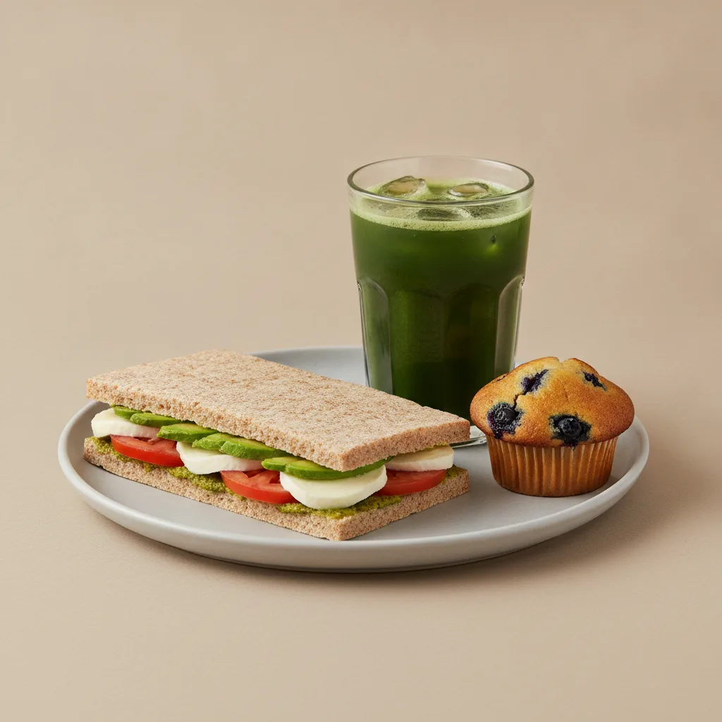 The Ultimate JOE Trio — Avocado Sandwich, Green Tonic, Blueberry Muffin The Ultimate JOE Trio — Avocado Sandwich, Green Tonic, Blueberry Muffin
