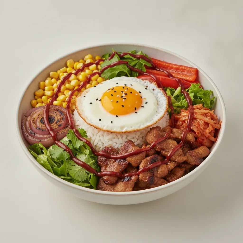 Spicy Pork Fiesta Bibimbap Bowl with Gochujang Spicy Pork Fiesta Bibimbap Bowl with Gochujang