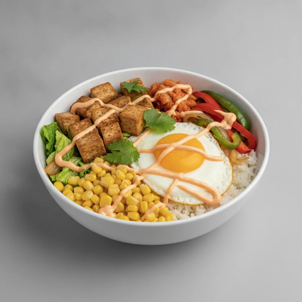 Tofu Fiesta Bibimbap Bowl with Spicy Mayo Tofu Fiesta Bibimbap Bowl with Spicy Mayo
