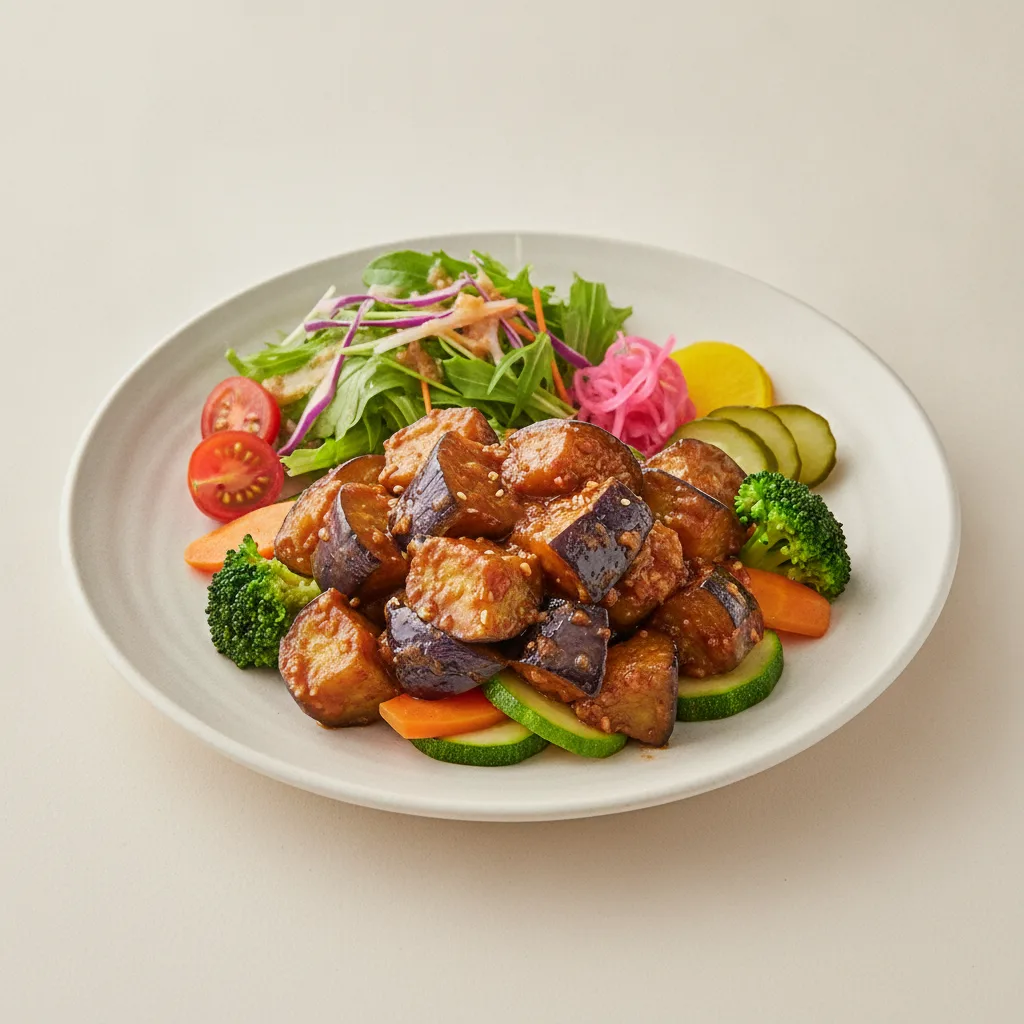 Spicy-Sweet Mapo Nasu over Vegetables