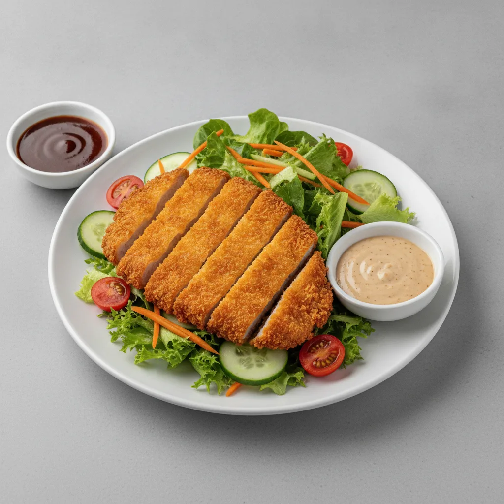 Tonkatsu over Salad with Sesame Miso