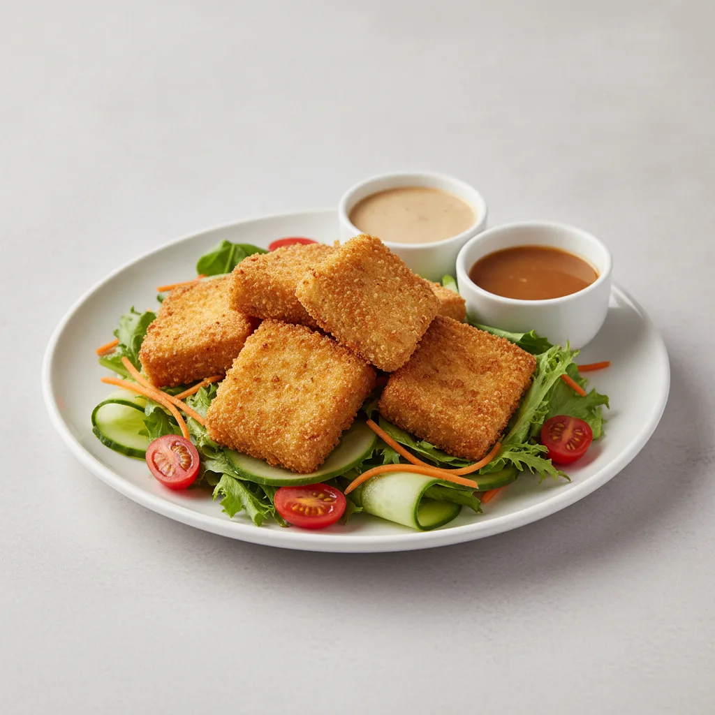 Golden Tofu over Salad with Sesame Miso