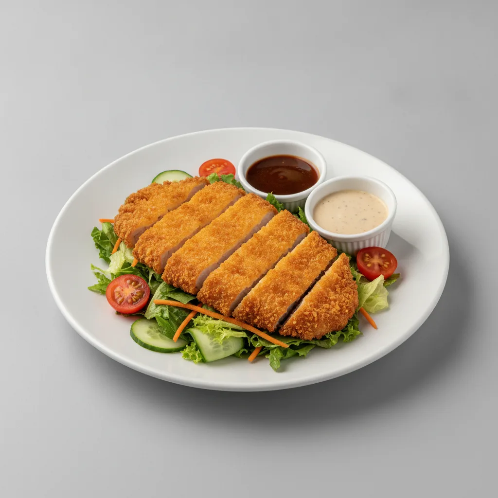 Tonkatsu over Salad with Sesame Ginger