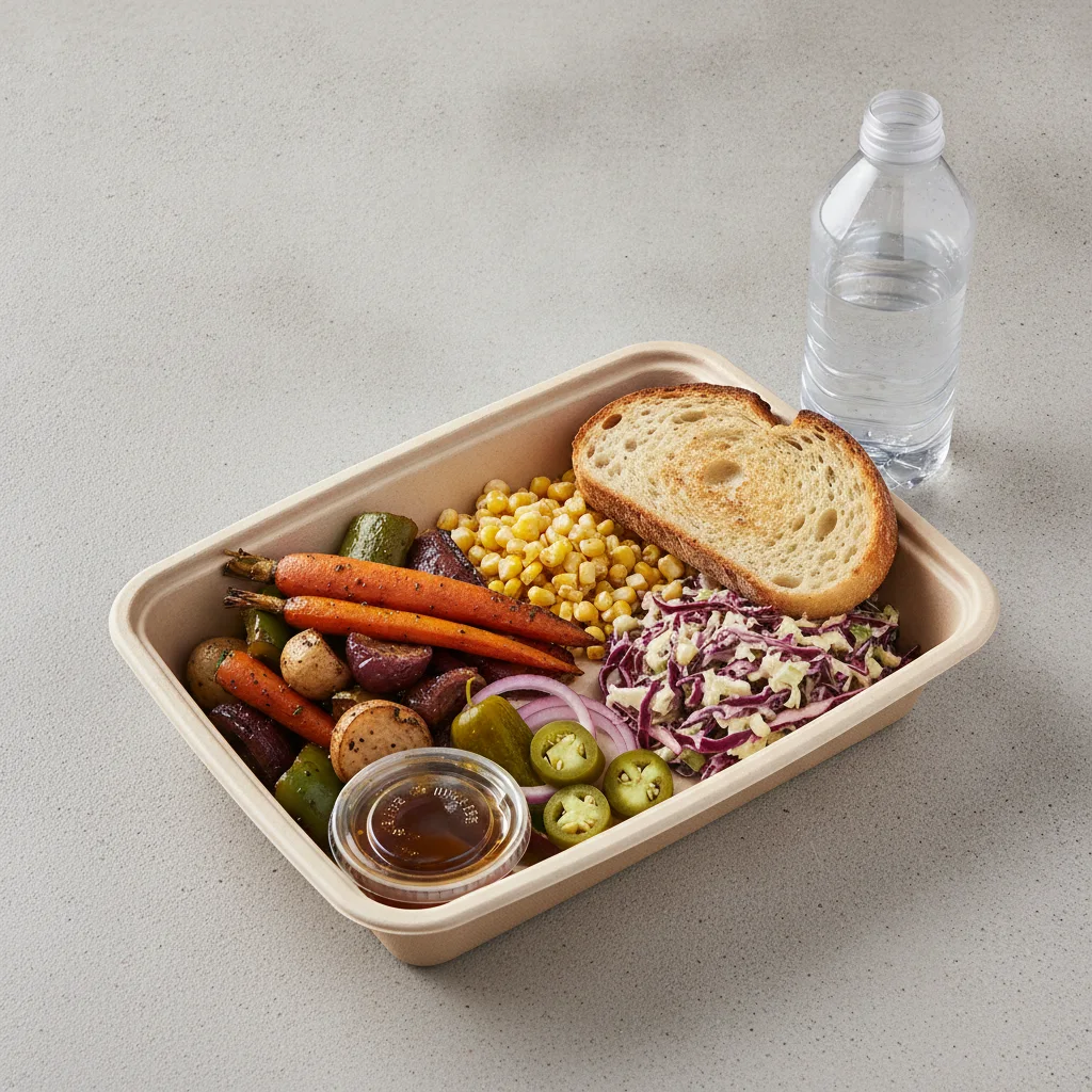 BBQ Plate Boxed Lunch - Smoked Veggies, Corn, Slaw BBQ Plate Boxed Lunch - Smoked Veggies, Corn, Slaw