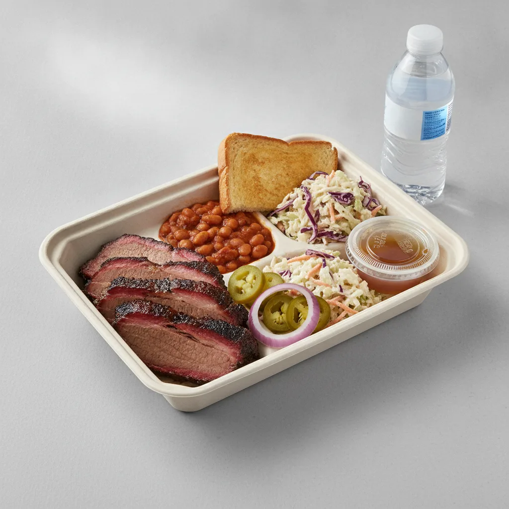 BBQ Plate Boxed Lunch - Sliced Brisket, Beans, Slaw BBQ Plate Boxed Lunch - Sliced Brisket, Beans, Slaw
