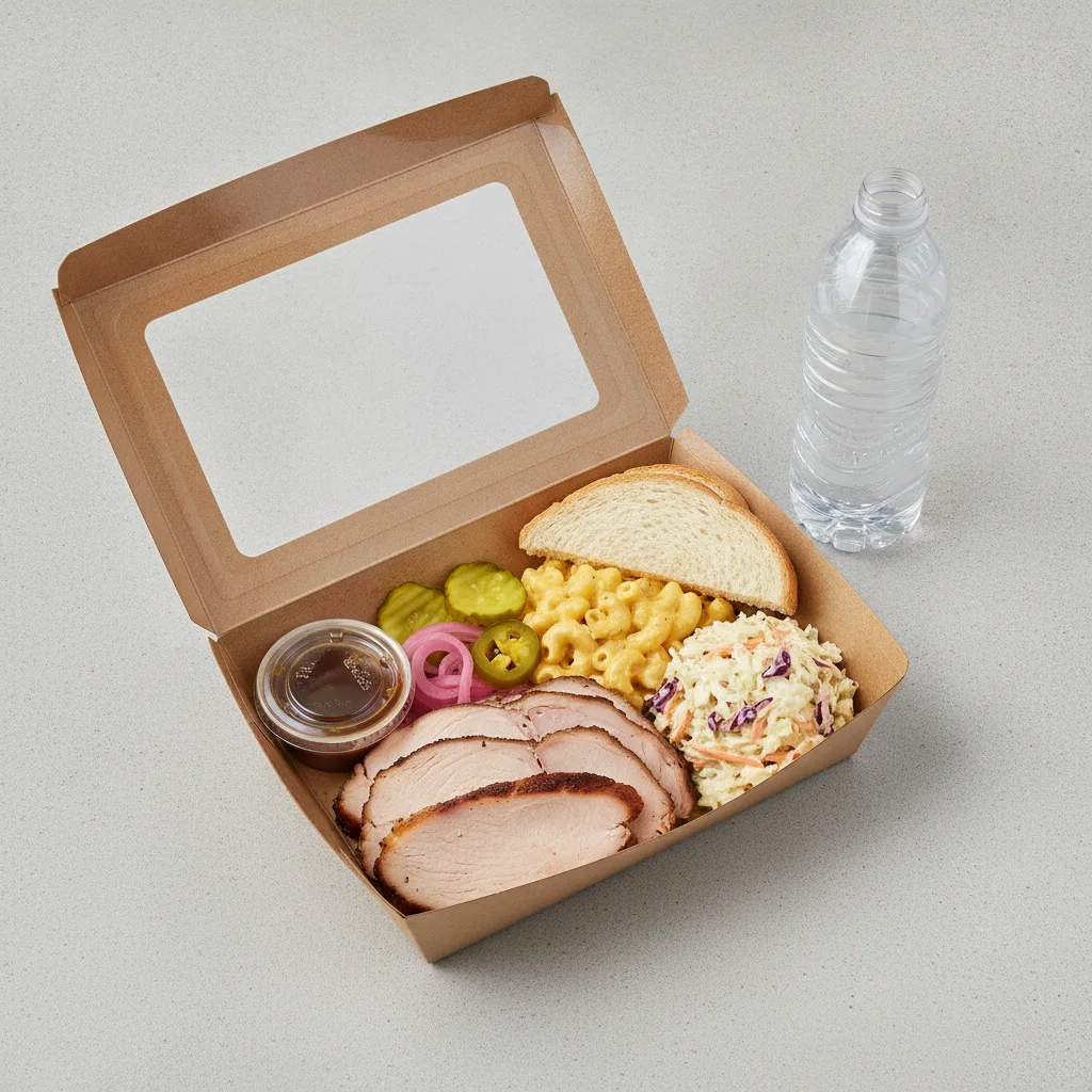 BBQ Plate Boxed Lunch - Sliced Turkey, Mac, Slaw BBQ Plate Boxed Lunch - Sliced Turkey, Mac, Slaw