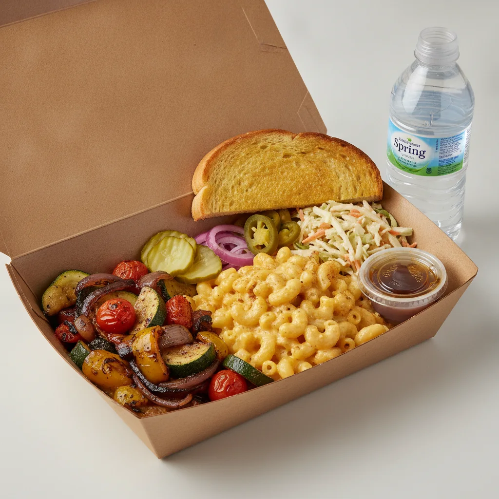 BBQ Plate Boxed Lunch - Smoked Veggies, Mac, Slaw BBQ Plate Boxed Lunch - Smoked Veggies, Mac, Slaw