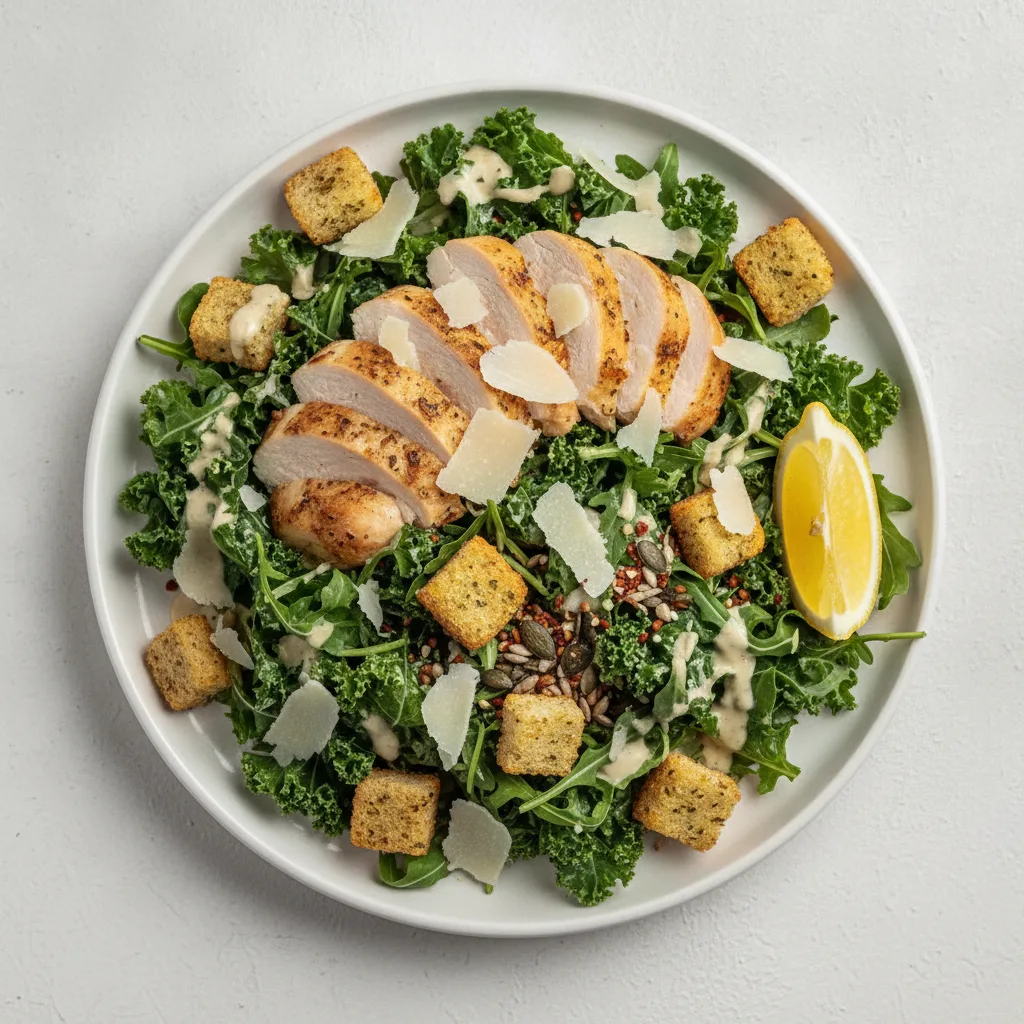 Crunchy Kale Chicken Caesar Salad