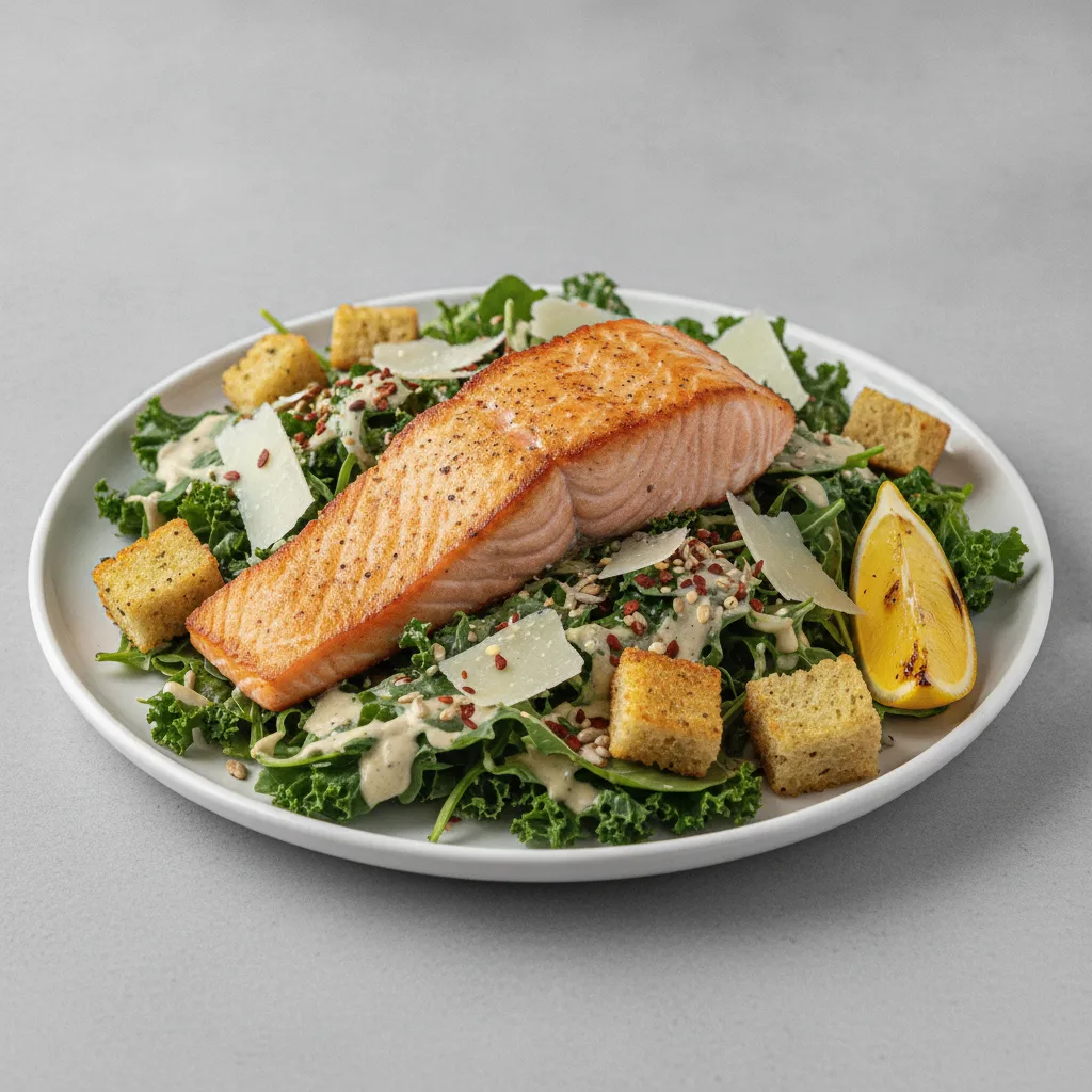 Crunchy Kale Salmon Caesar Salad