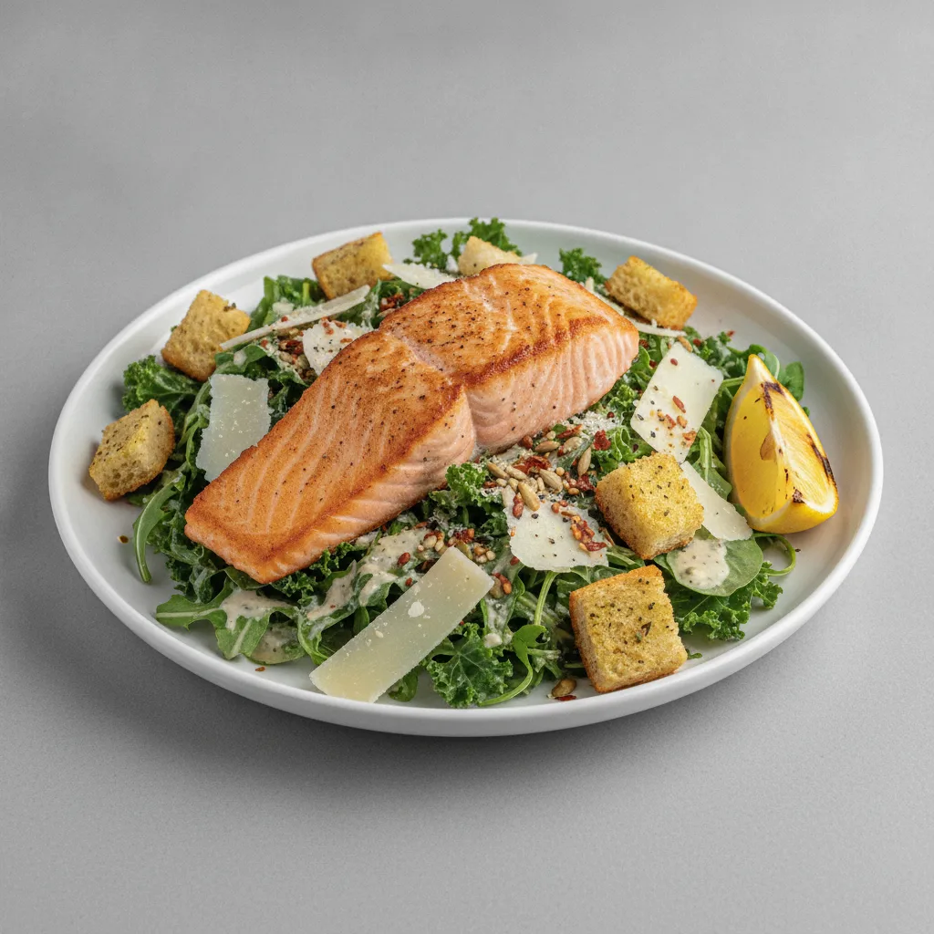 Crunchy Kale Salmon Caesar Salad Crunchy Kale Salmon Caesar Salad
