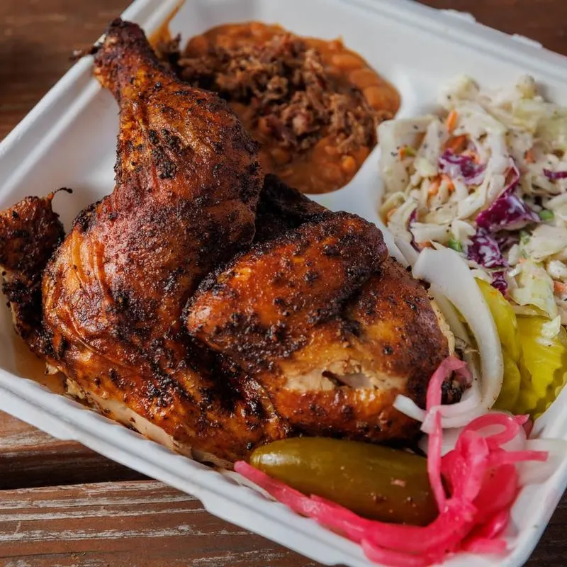 BBQ Plate Boxed Lunch - Beer-Can Chicken, Beans, Slaw