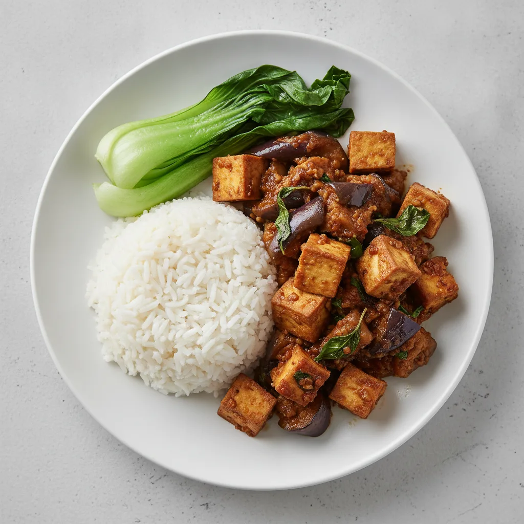 Spicy Basil Eggplant Tofu with Rice Spicy Basil Eggplant Tofu with Rice