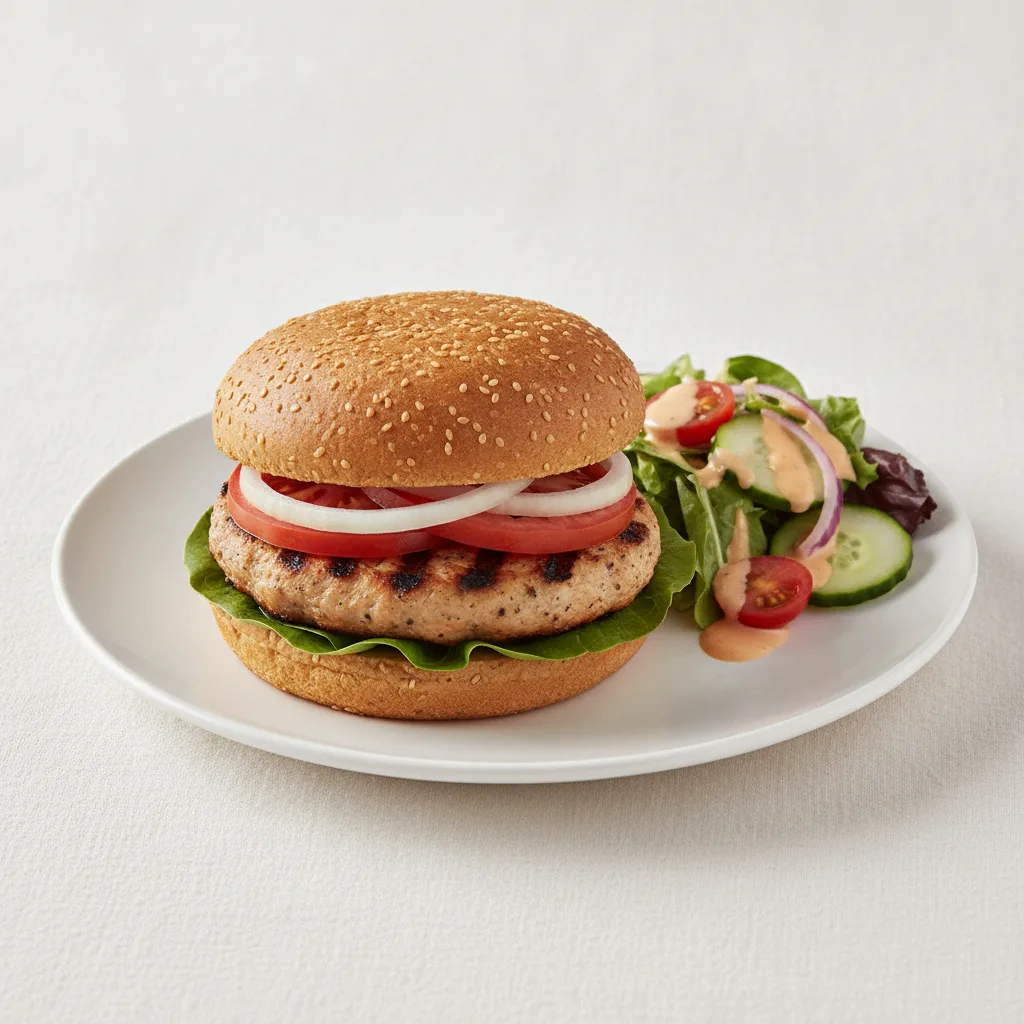 Gluten-Free Halal Chicken Kabab Burger With Salad Gluten-Free Halal Chicken Kabab Burger With Salad