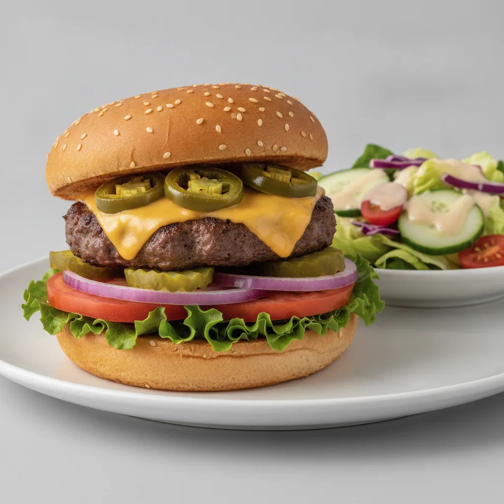 Gluten-Free Smash Jalapeno Cheeseburger With Salad Gluten-Free Smash Jalapeno Cheeseburger With Salad