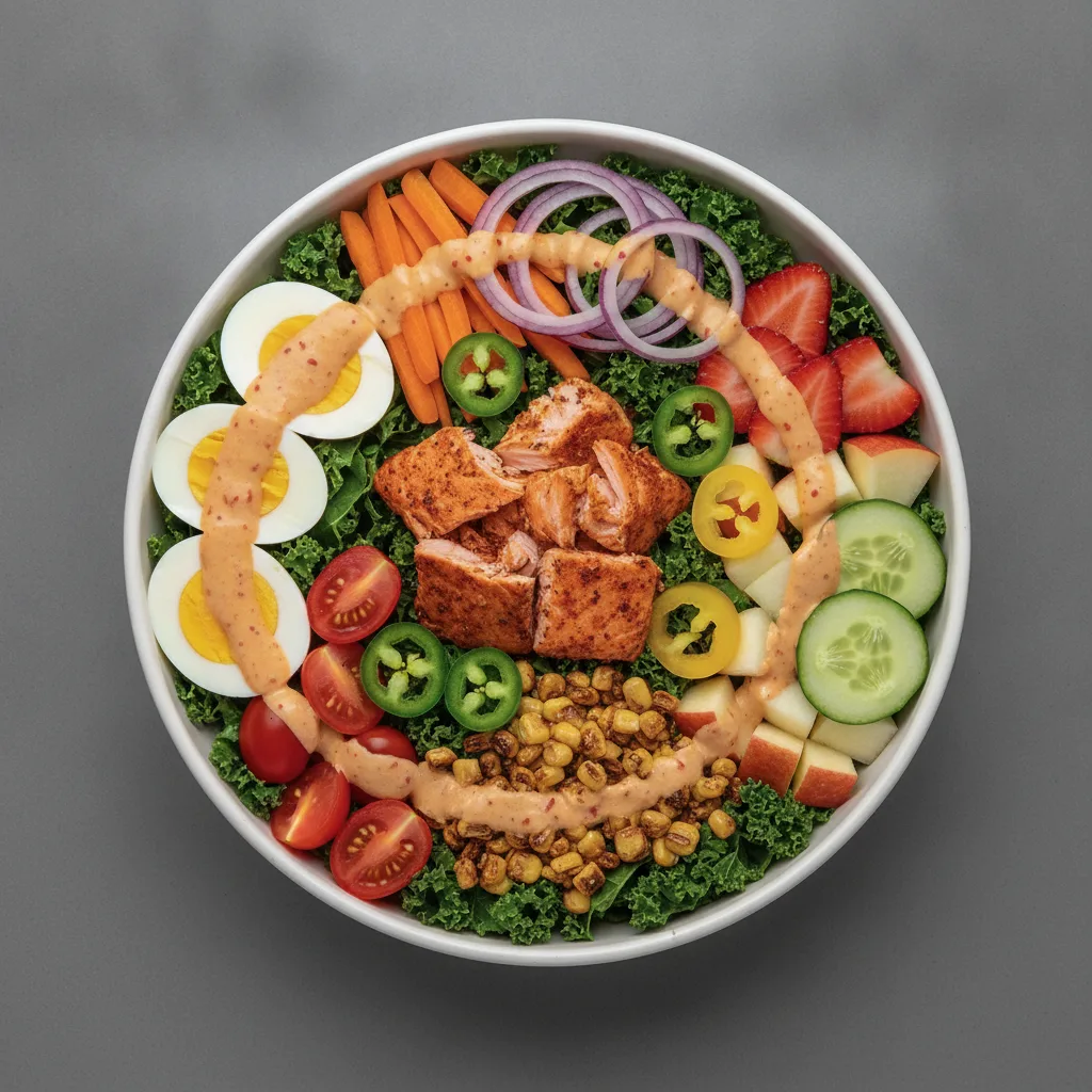 Kale Bowl - Adobo Salmon Salad (Red Pep. Ranch) Kale Bowl - Adobo Salmon Salad (Red Pep. Ranch)