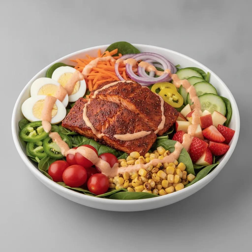 Spinach Bowl - Adobo Salmon Salad (Red Pep. Ranch) Spinach Bowl - Adobo Salmon Salad (Red Pep. Ranch)