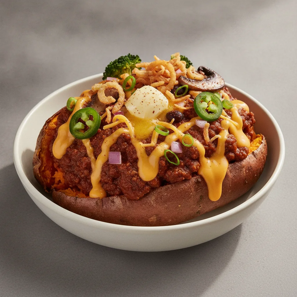 Sweet Potato Bowl - Chili (Bean Less) (Cheese Sauce)