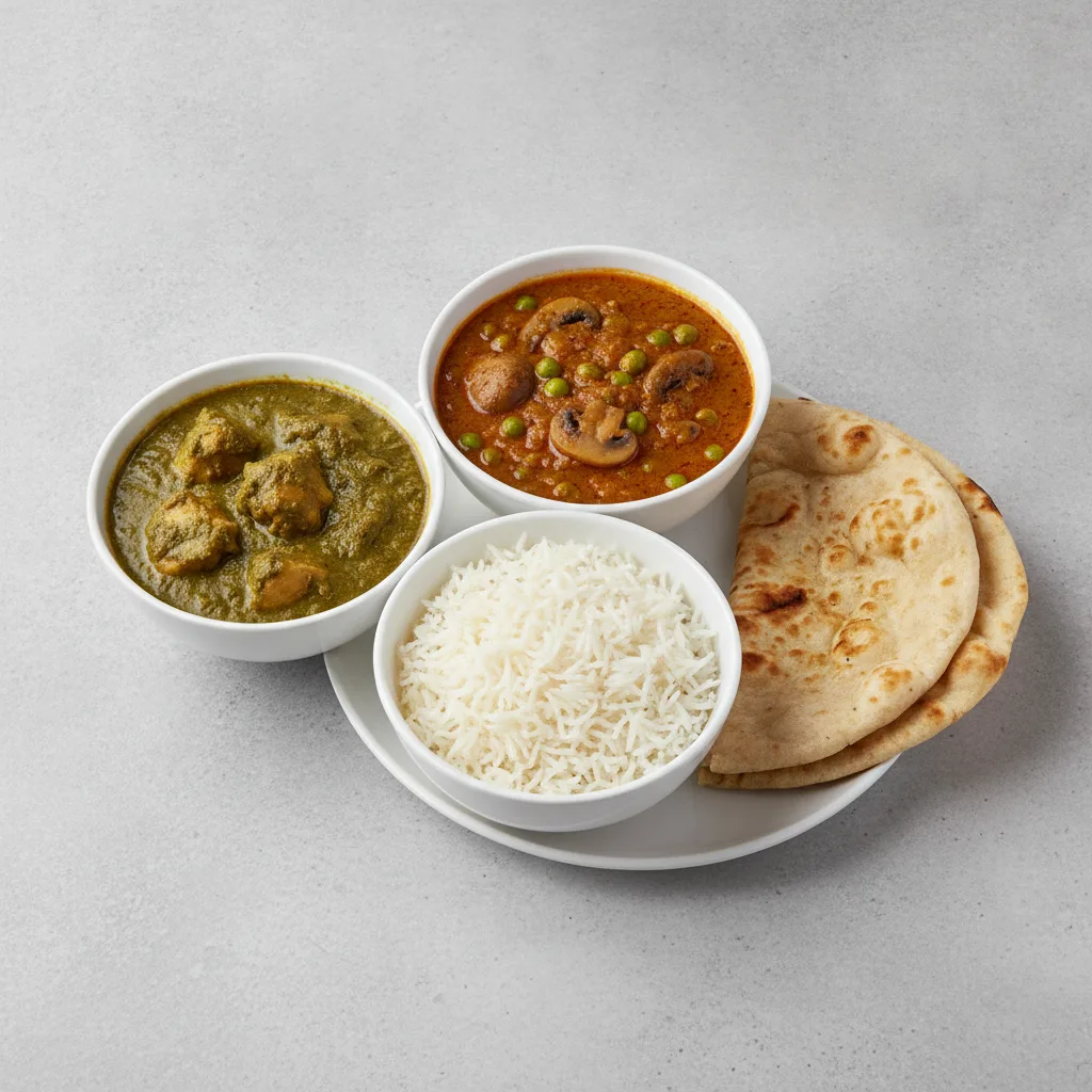 Bronze Package — Chicken Saag and Matar Mushroom Bronze Package — Chicken Saag and Matar Mushroom