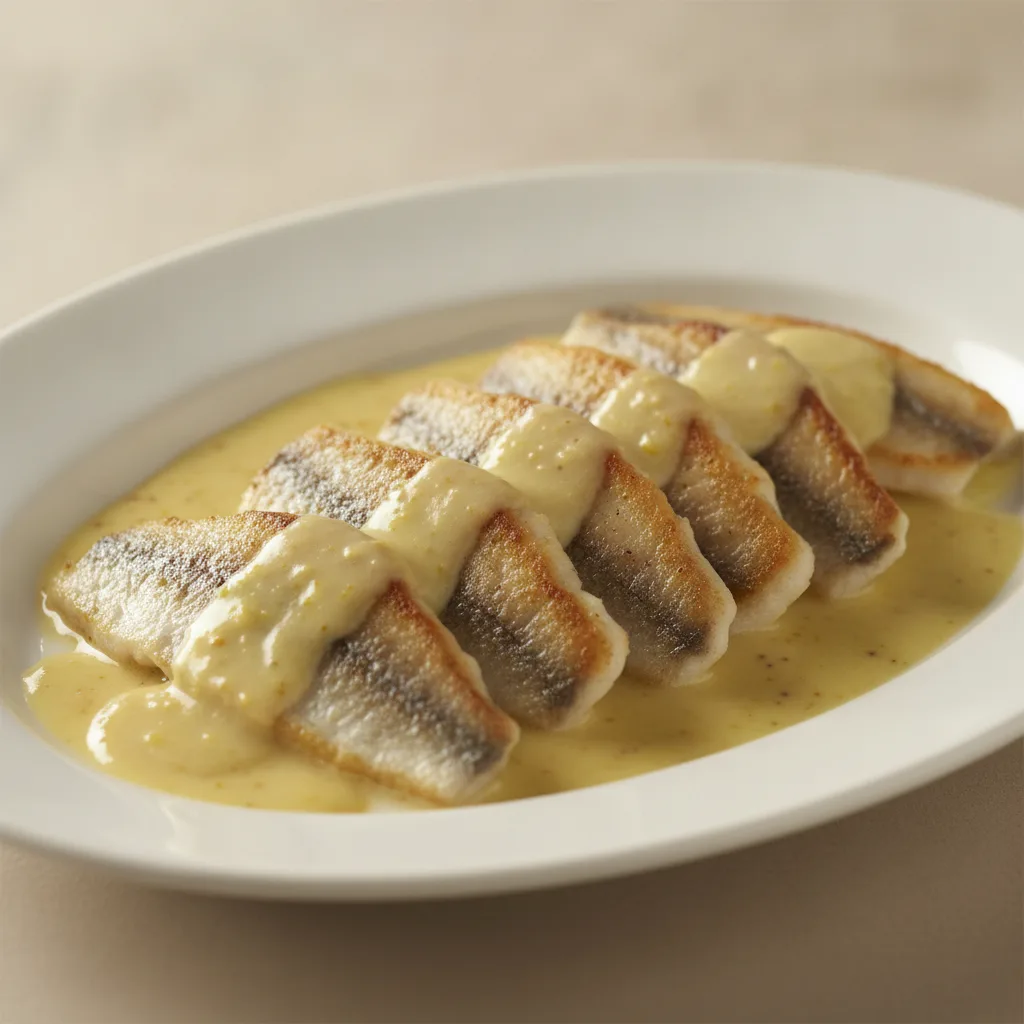 Lavraki Filets - Lemon Mustard Sauce Lavraki Filets - Lemon Mustard Sauce