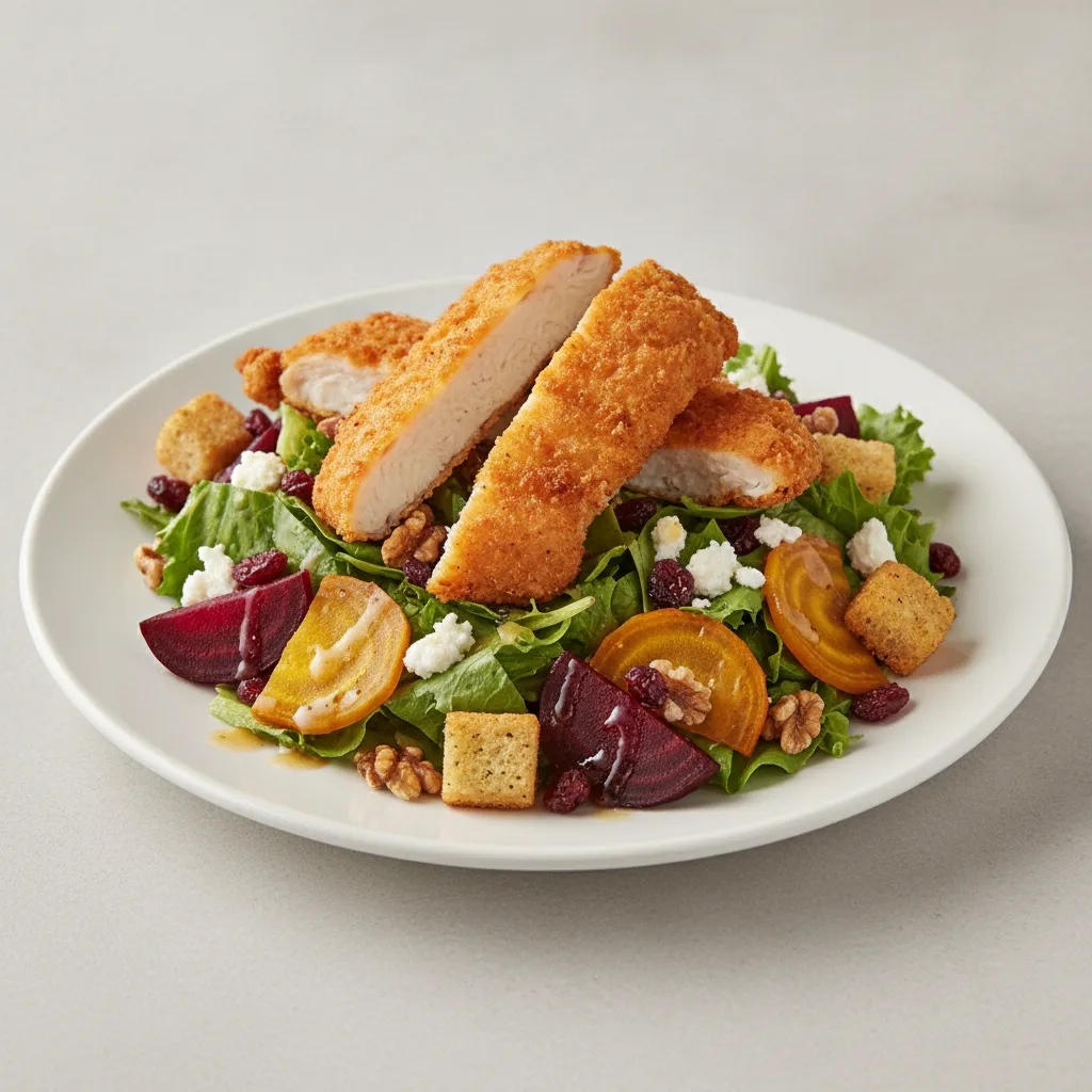 Fresh Beet and Goat Cheese Salad with Crispy Chicken