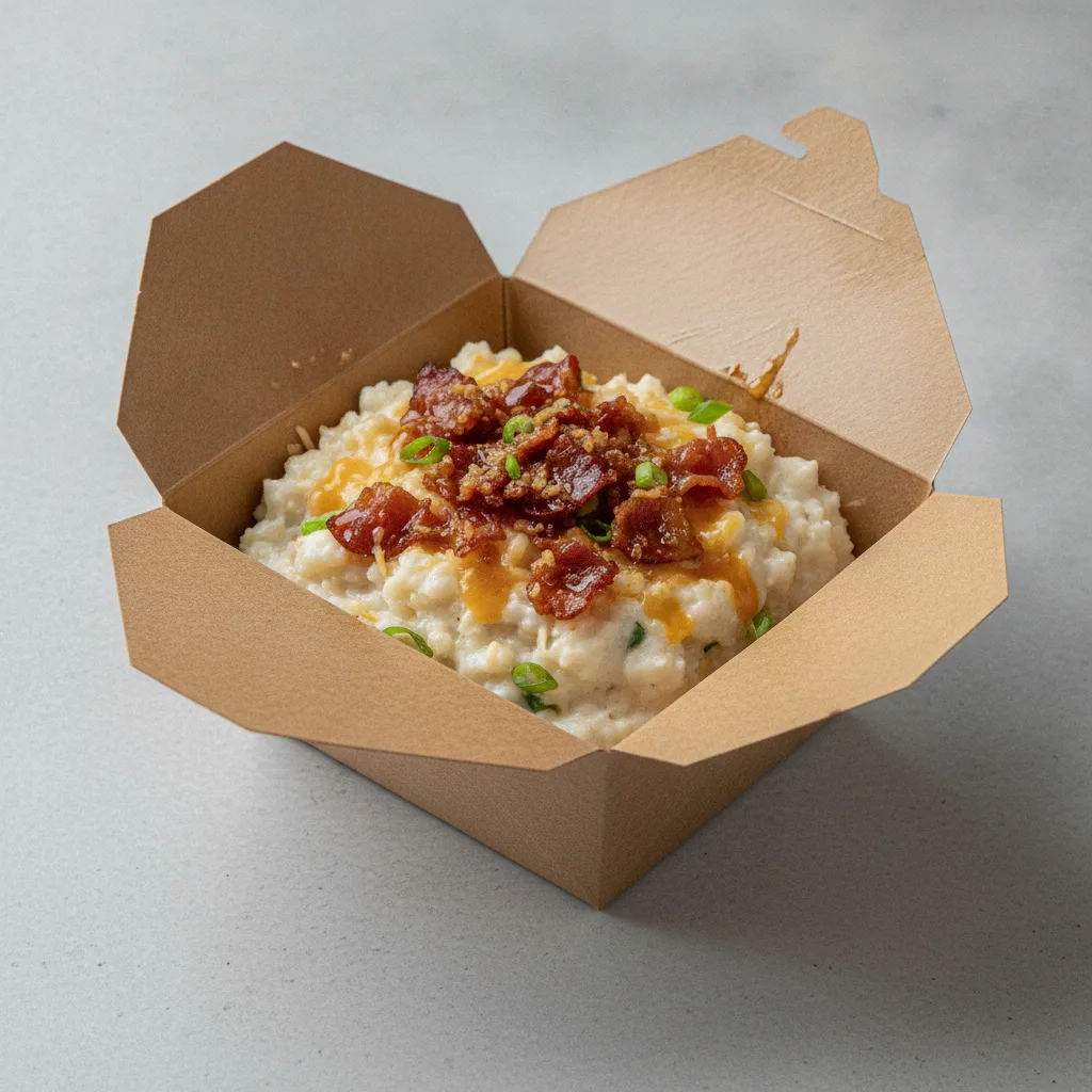 Coconut Cheesy Grits Box - Green Onion , Bacon , Honey Garlic Sauce