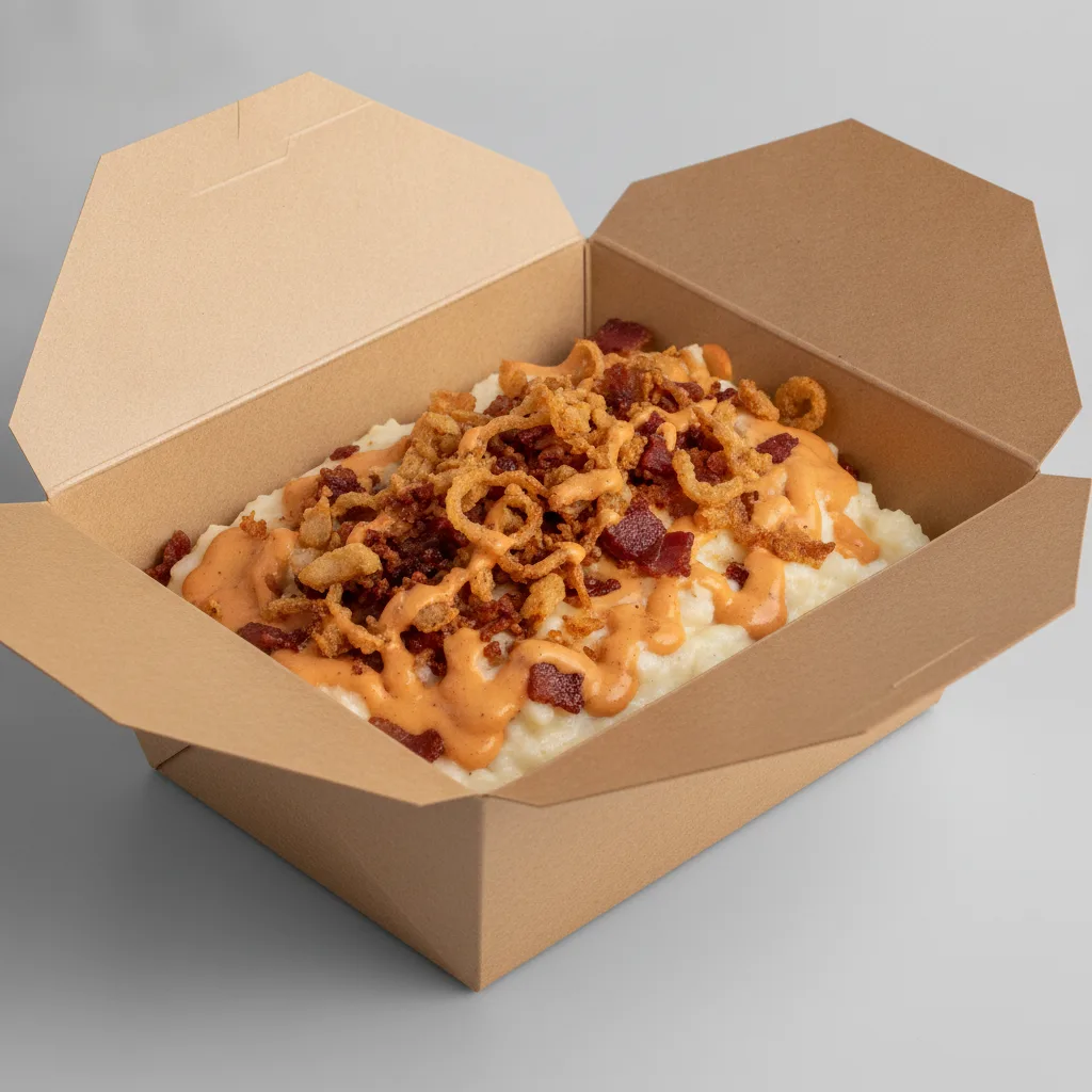 Coconut Cheesy Grits Box - Crispy Onion , Bacon , Adobo Cream