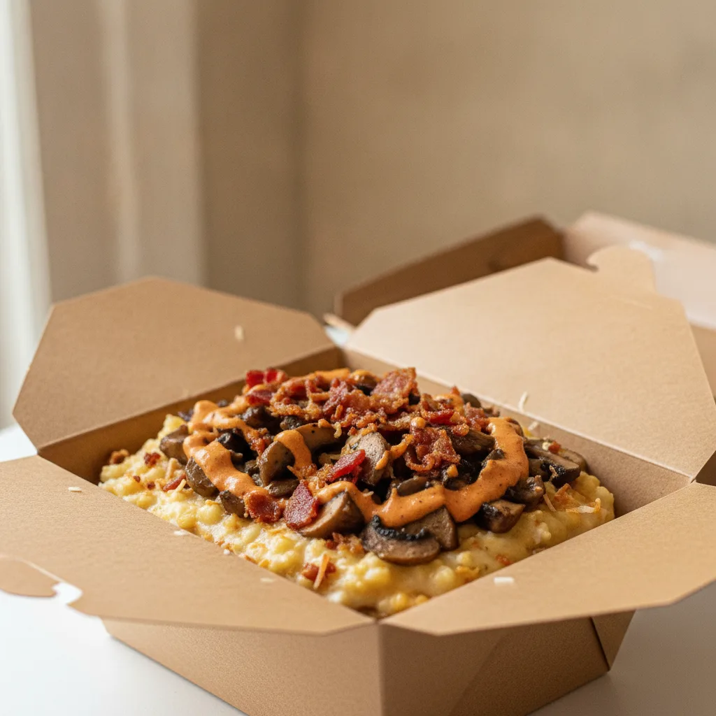 Coconut Cheesy Grits Box - Mushrooms , Bacon , Adobo Cream