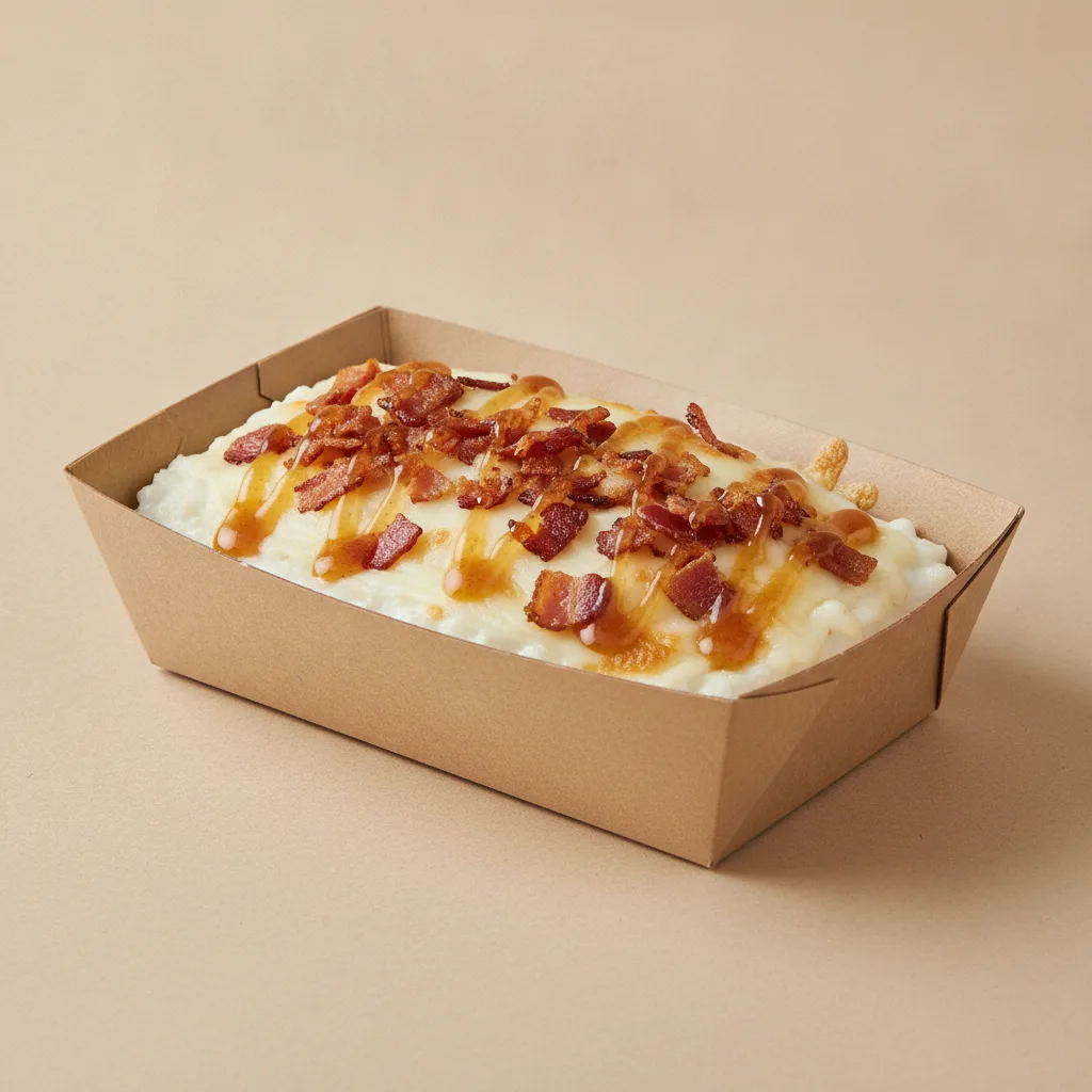 Coconut Cheesy Grits Box - Mozzarella Cheese , Bacon , Honey Garlic Sauce