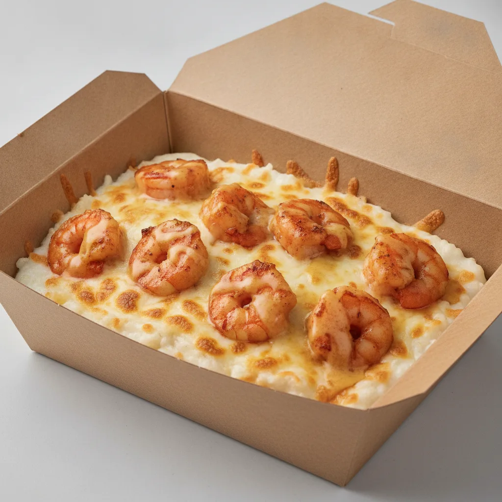 Coconut Cheesy Grits Box - Mozzarella Cheese , Adobo Shrimp , Honey Garlic Sauce