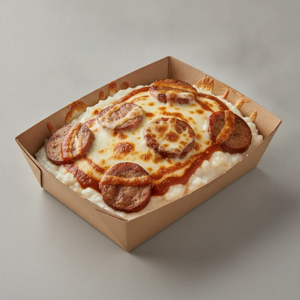Coconut Cheesy Grits Box - Mozzarella Cheese , Chicken Sausage , Adobo Cream