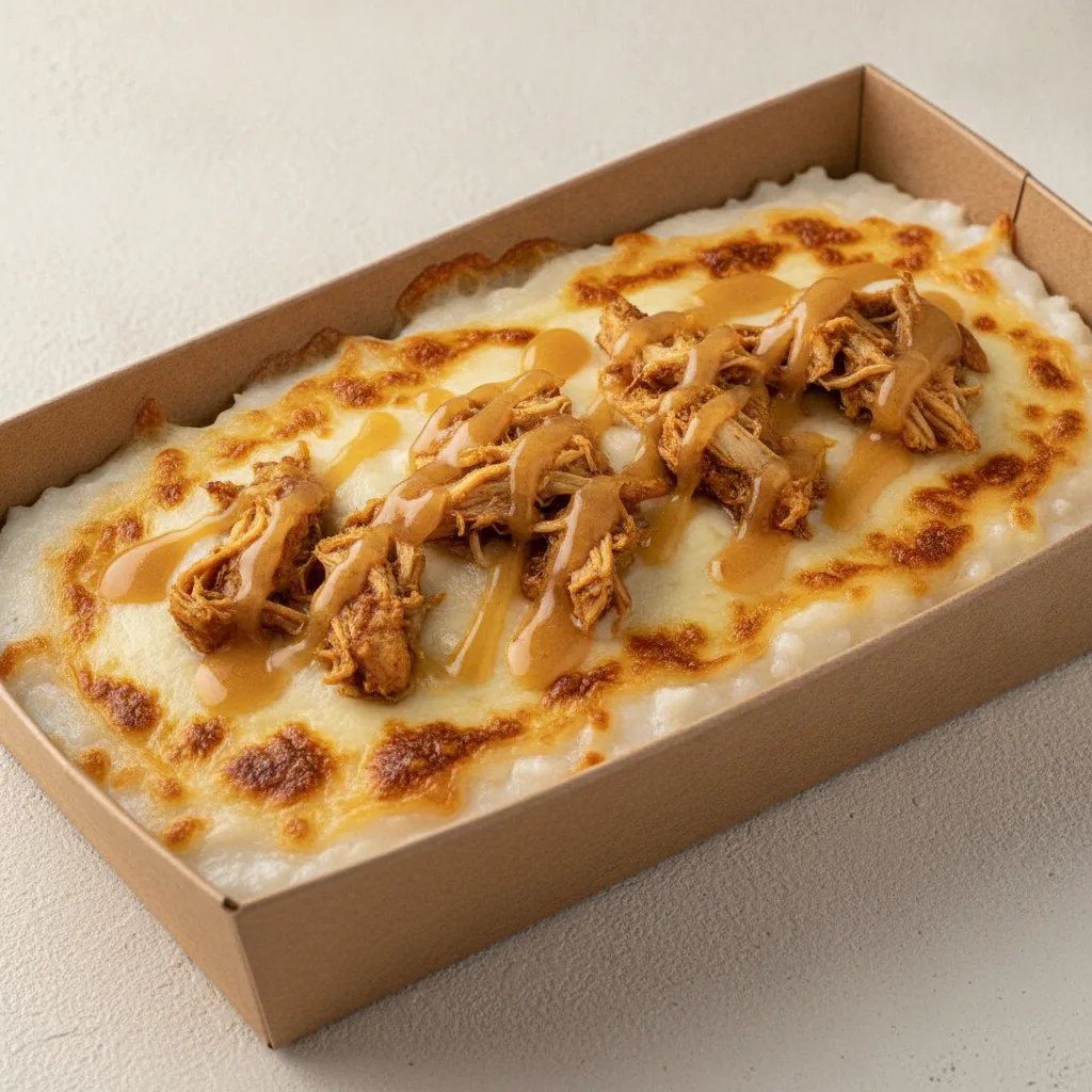 Coconut Cheesy Grits Box - Mozzarella Cheese , Moroccan Chicken , Honey Garlic Sauce