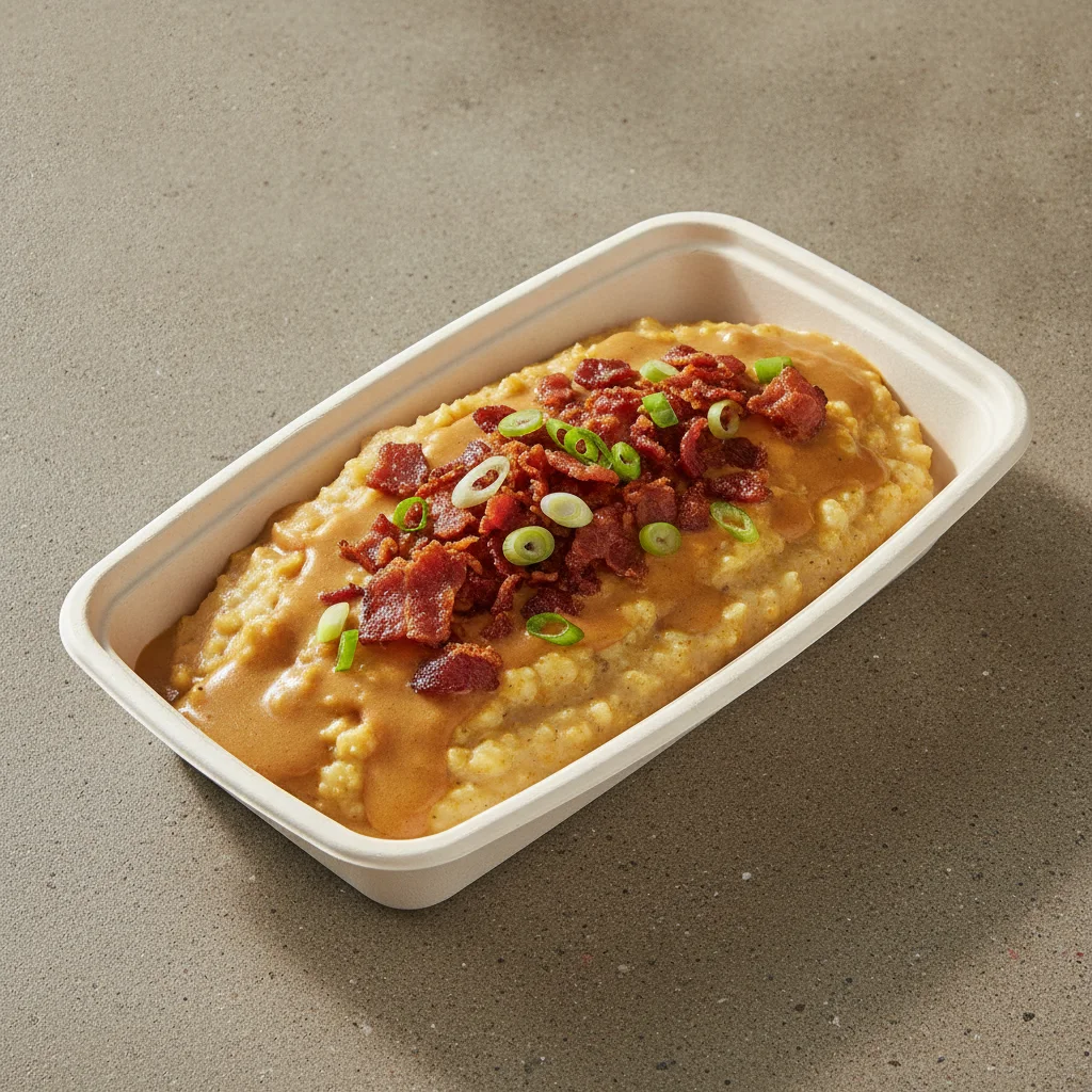 Coconut Curry Grits Box - Green Onion , Bacon , Coconut Curry Sauce