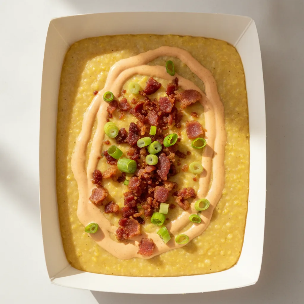 Coconut Curry Grits Box - Green Onion , Bacon , Adobo Cream