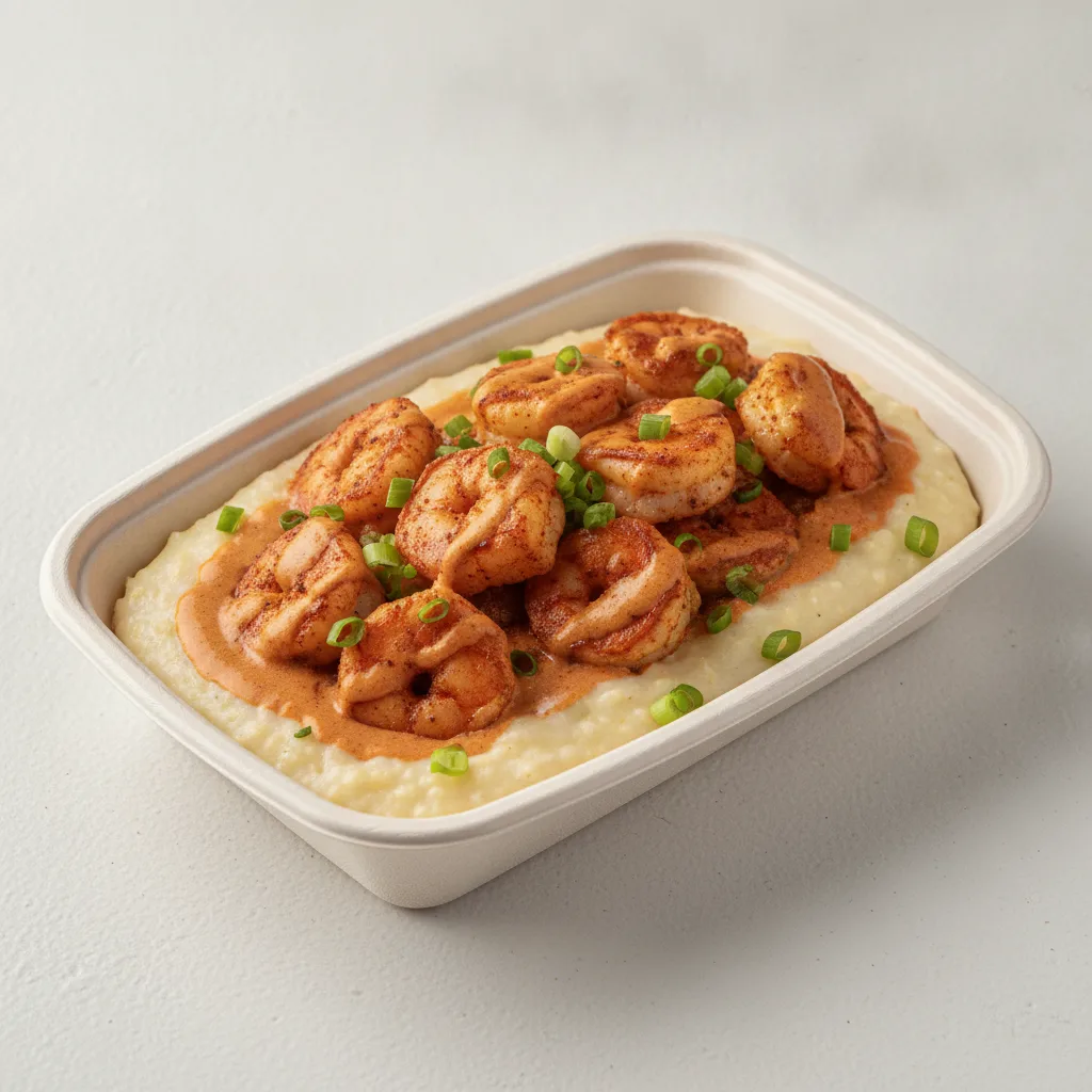 Coconut Curry Grits Box - Green Onion , Adobo Shrimp , Adobo Cream