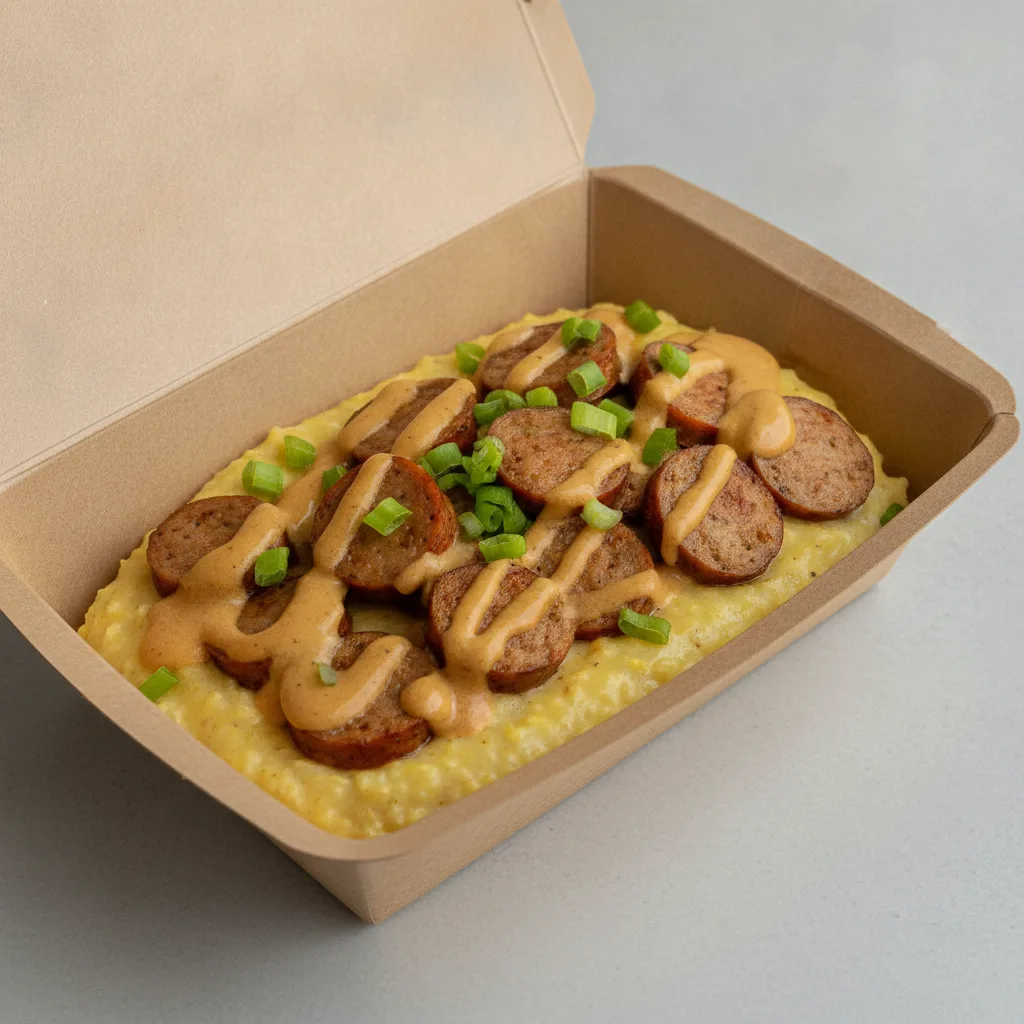 Coconut Curry Grits Box - Green Onion , Chicken Sausage , Coconut Curry Sauce