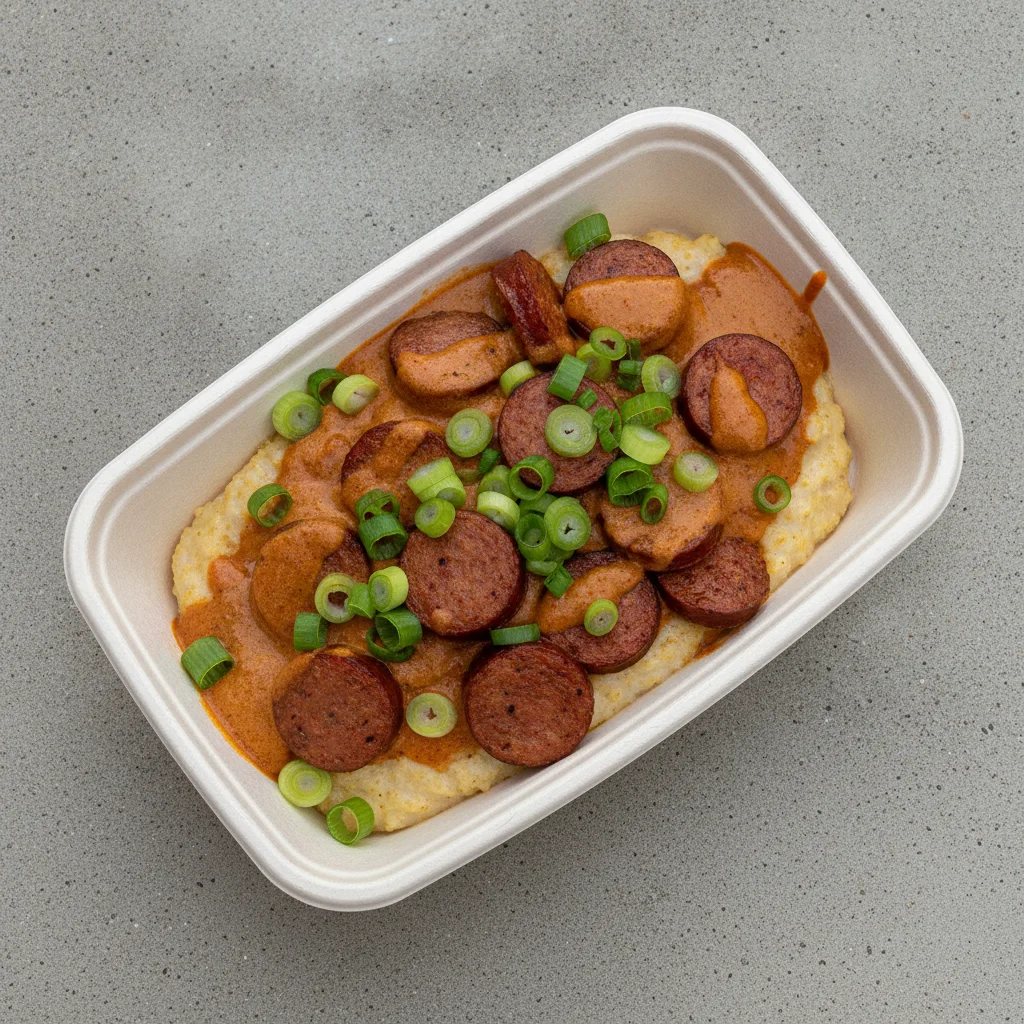 Coconut Curry Grits Box - Green Onion , Andouille Sausage , Coconut Curry Sauce