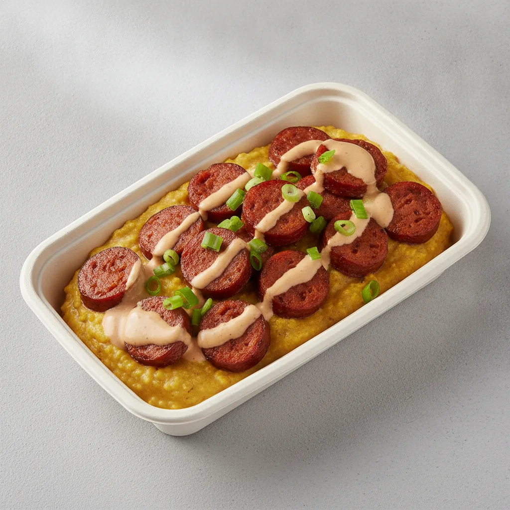 Coconut Curry Grits Box - Green Onion , Andouille Sausage , Adobo Cream