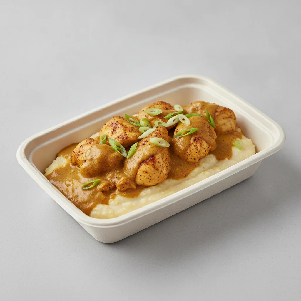 Coconut Curry Grits Box - Green Onion , Moroccan Chicken , Coconut Curry Sauce