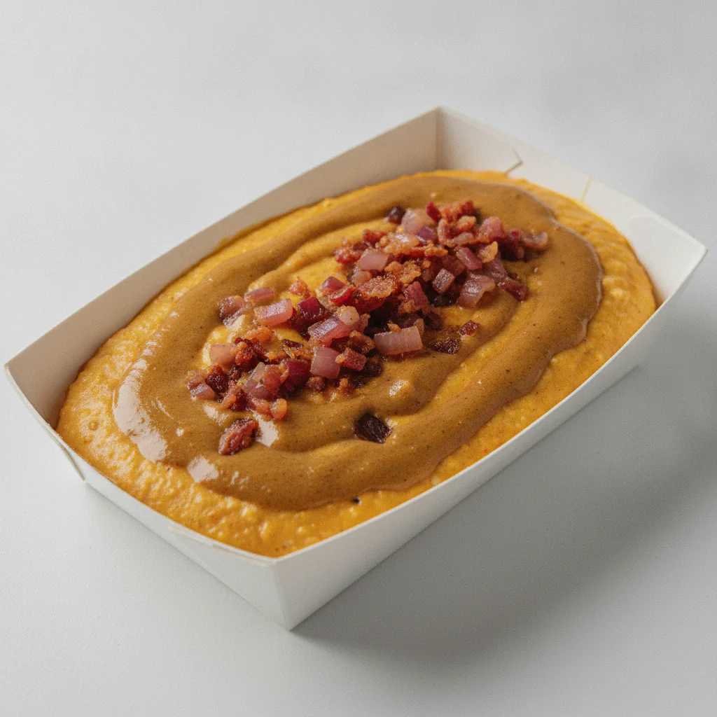 Coconut Curry Grits Box - Red Onion , Bacon , Coconut Curry Sauce