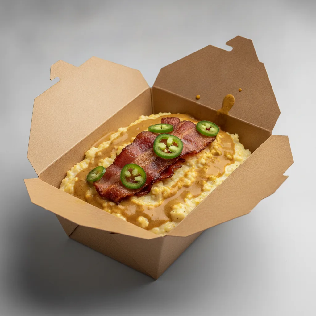 Coconut Curry Grits Box - Jalapenos , Bacon , Coconut Curry Sauce