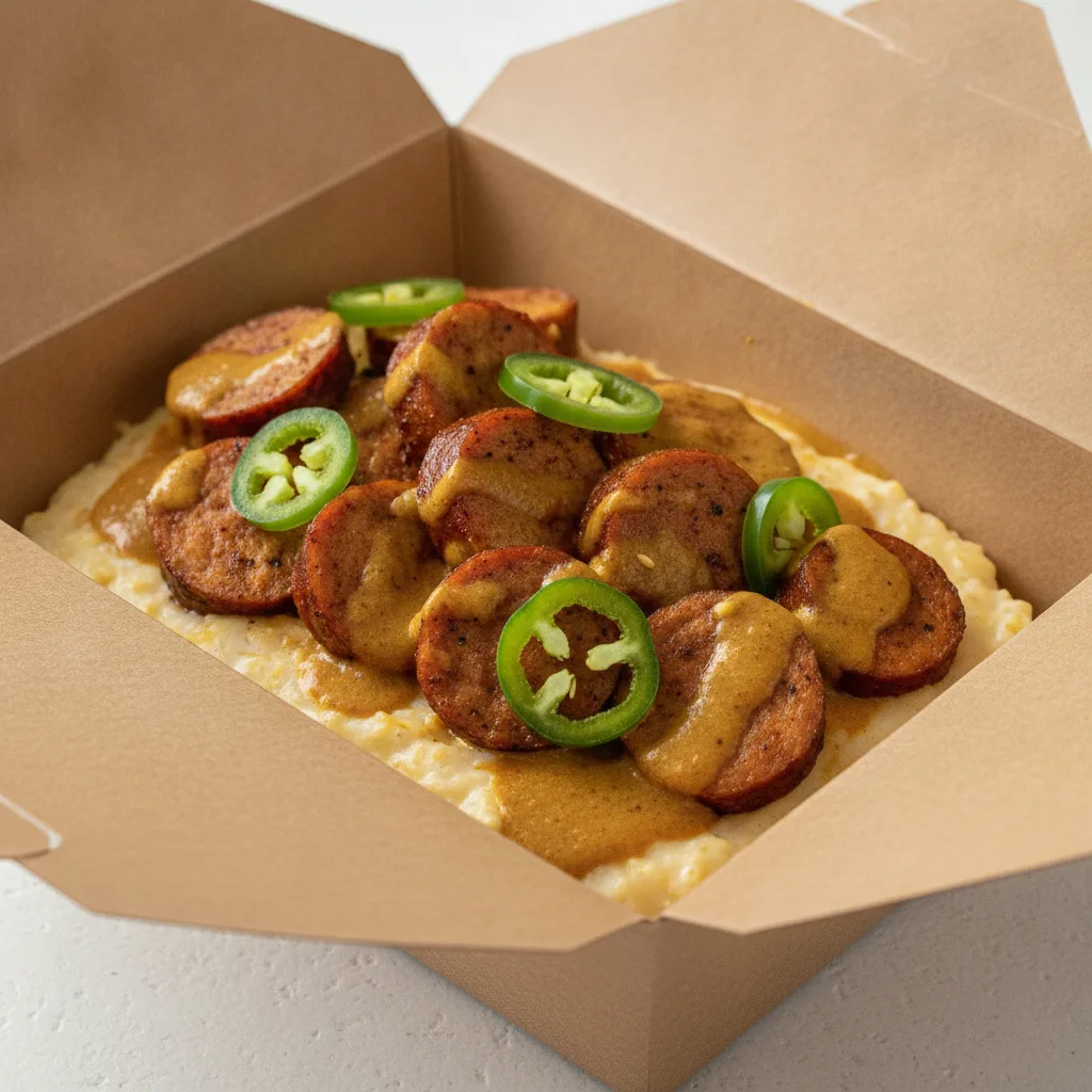 Coconut Curry Grits Box - Jalapenos , Chicken Sausage , Coconut Curry Sauce