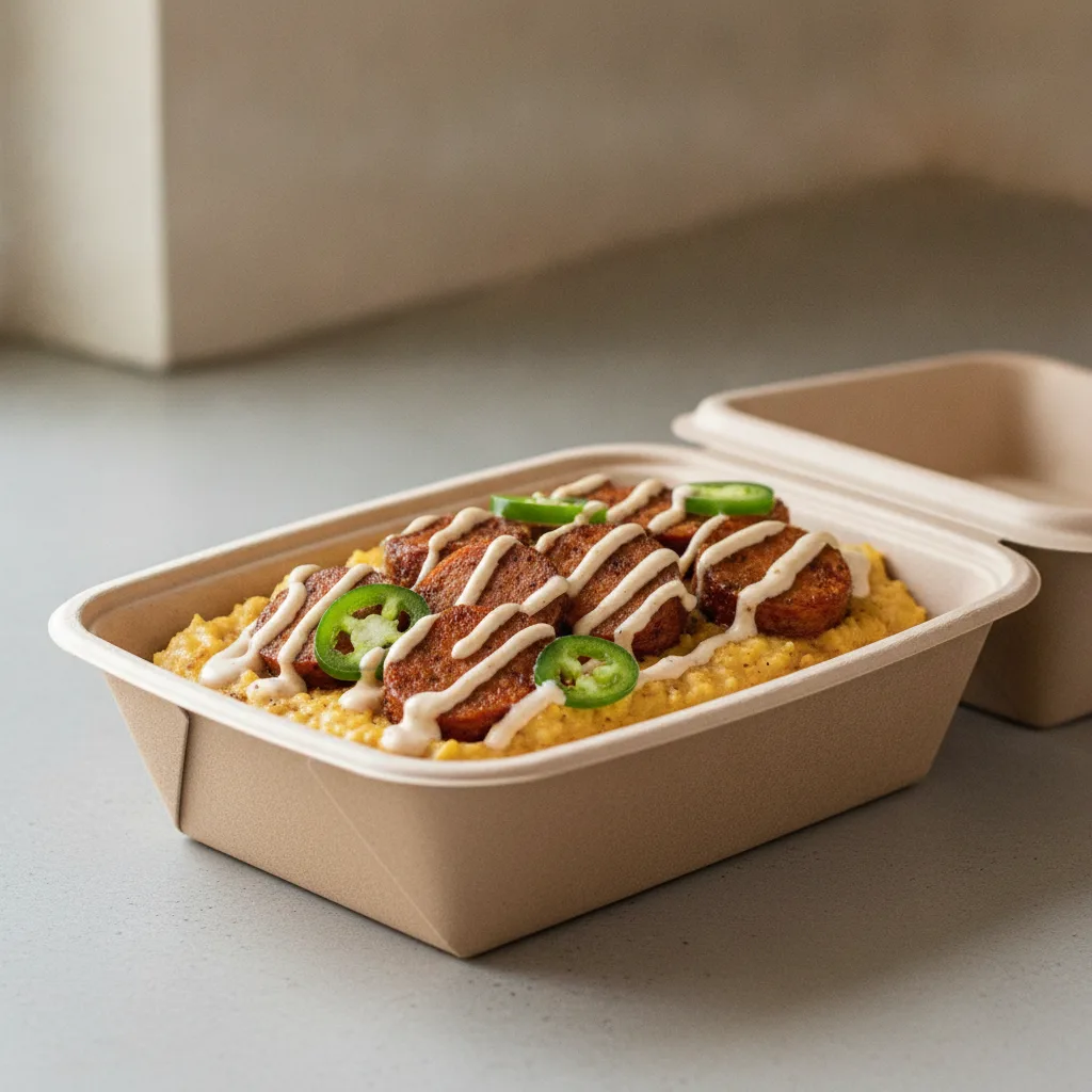 Coconut Curry Grits Box - Jalapenos , Chicken Sausage , Adobo Cream