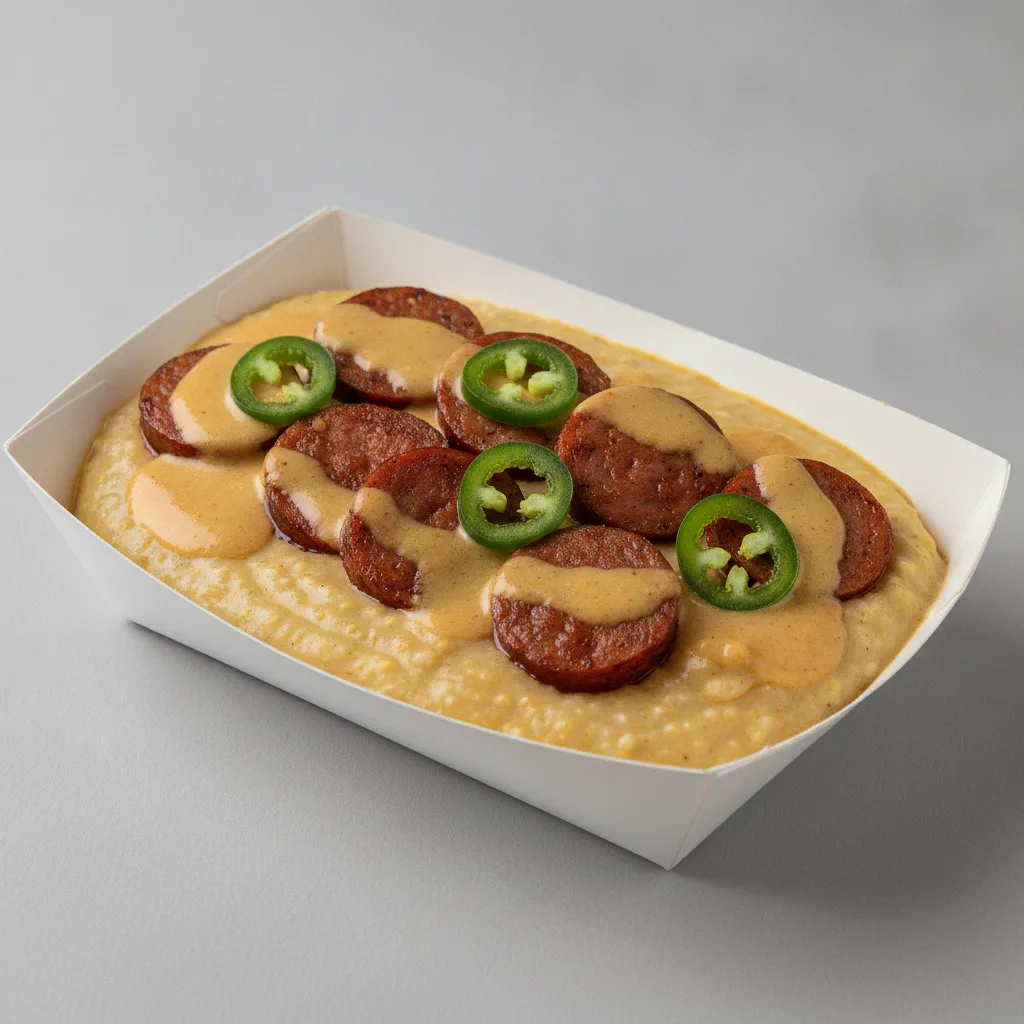 Coconut Curry Grits Box - Jalapenos , Andouille Sausage , Coconut Curry Sauce