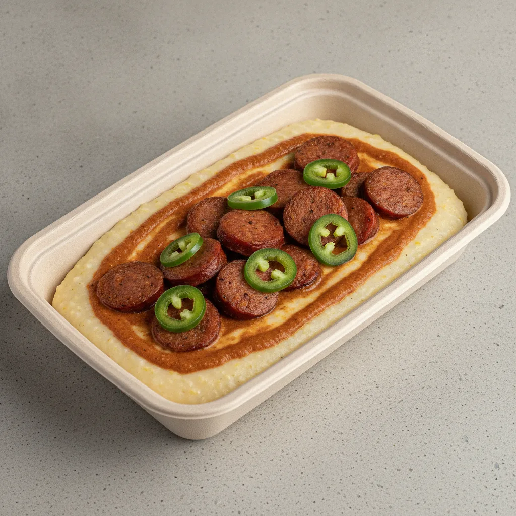 Coconut Curry Grits Box - Jalapenos , Andouille Sausage , Adobo Cream