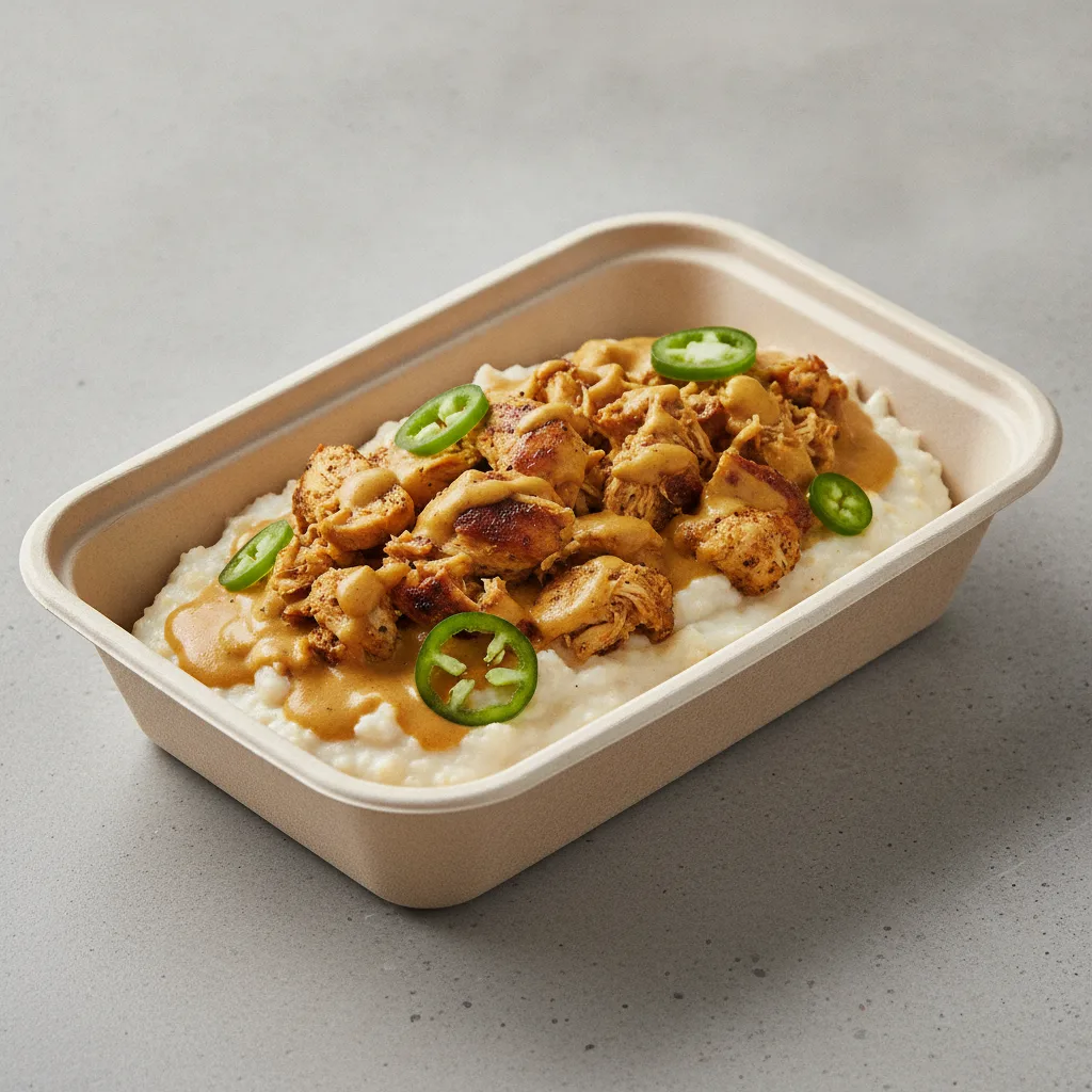 Coconut Curry Grits Box - Jalapenos , Moroccan Chicken , Coconut Curry Sauce