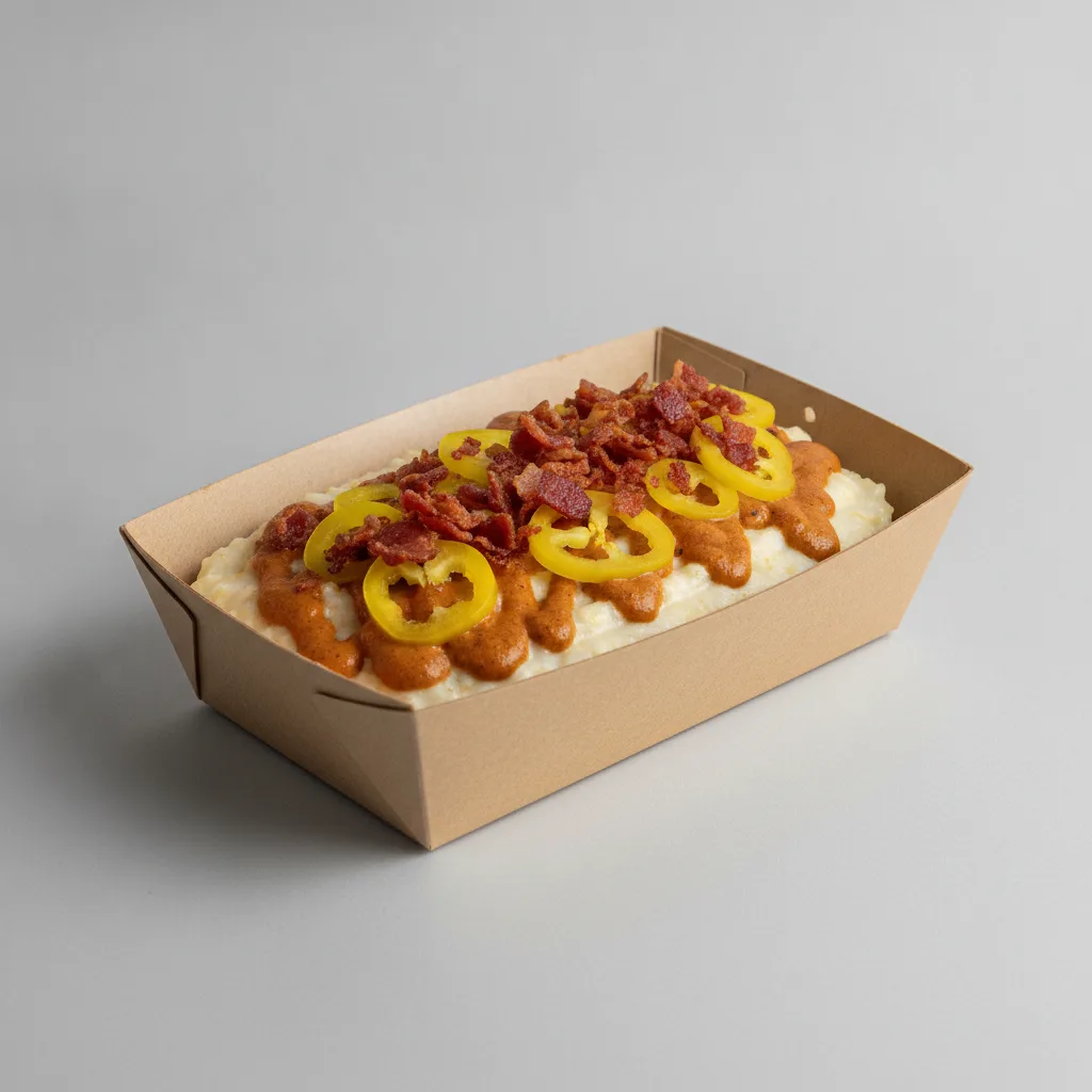 Coconut Curry Grits Box - Banana Peppers , Bacon , Adobo Cream