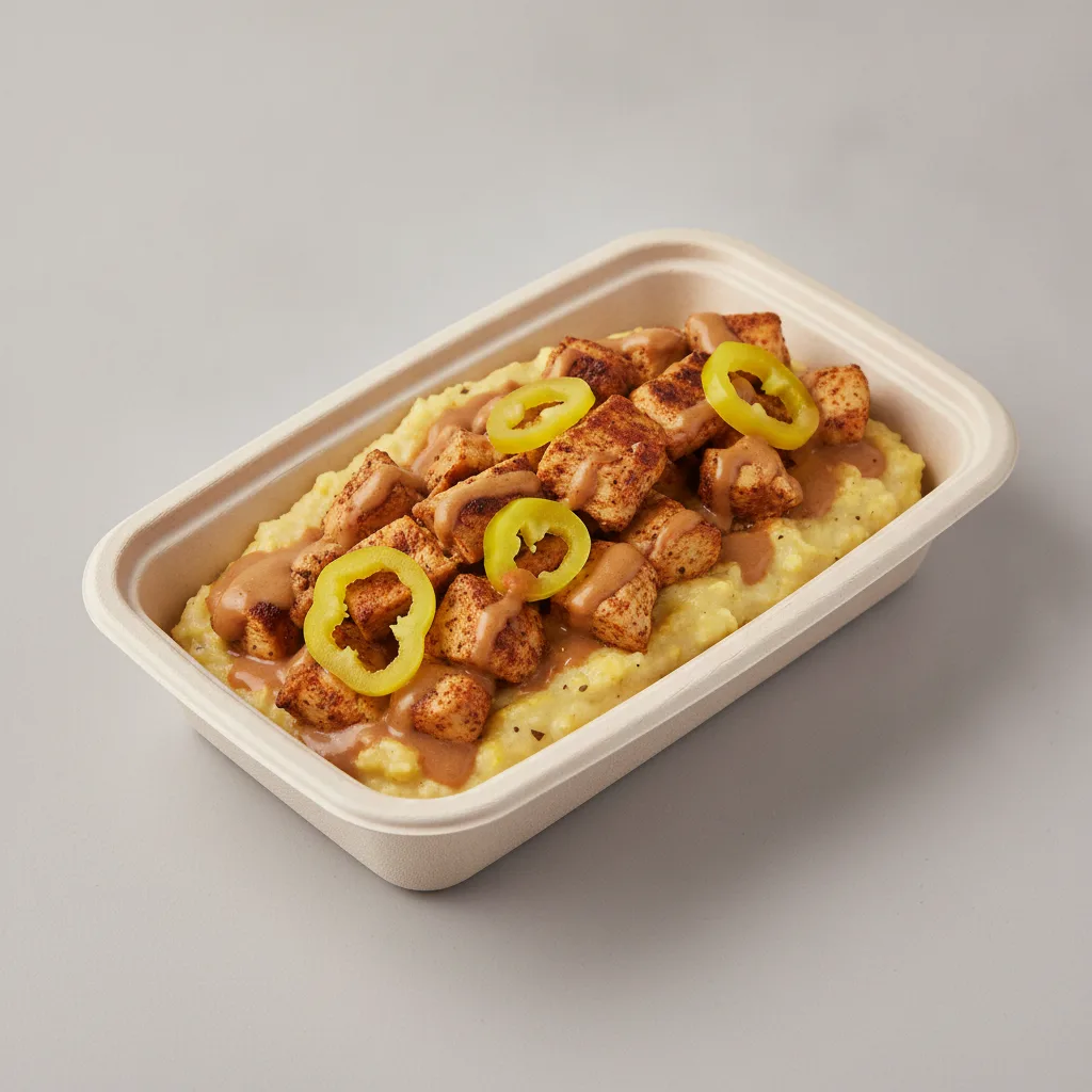 Coconut Curry Grits Box - Banana Peppers , Moroccan Chicken , Coconut Curry Sauce