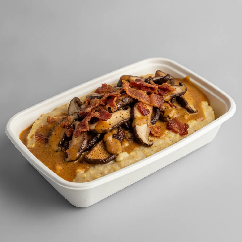 Coconut Curry Grits Box - Mushrooms , Bacon , Coconut Curry Sauce