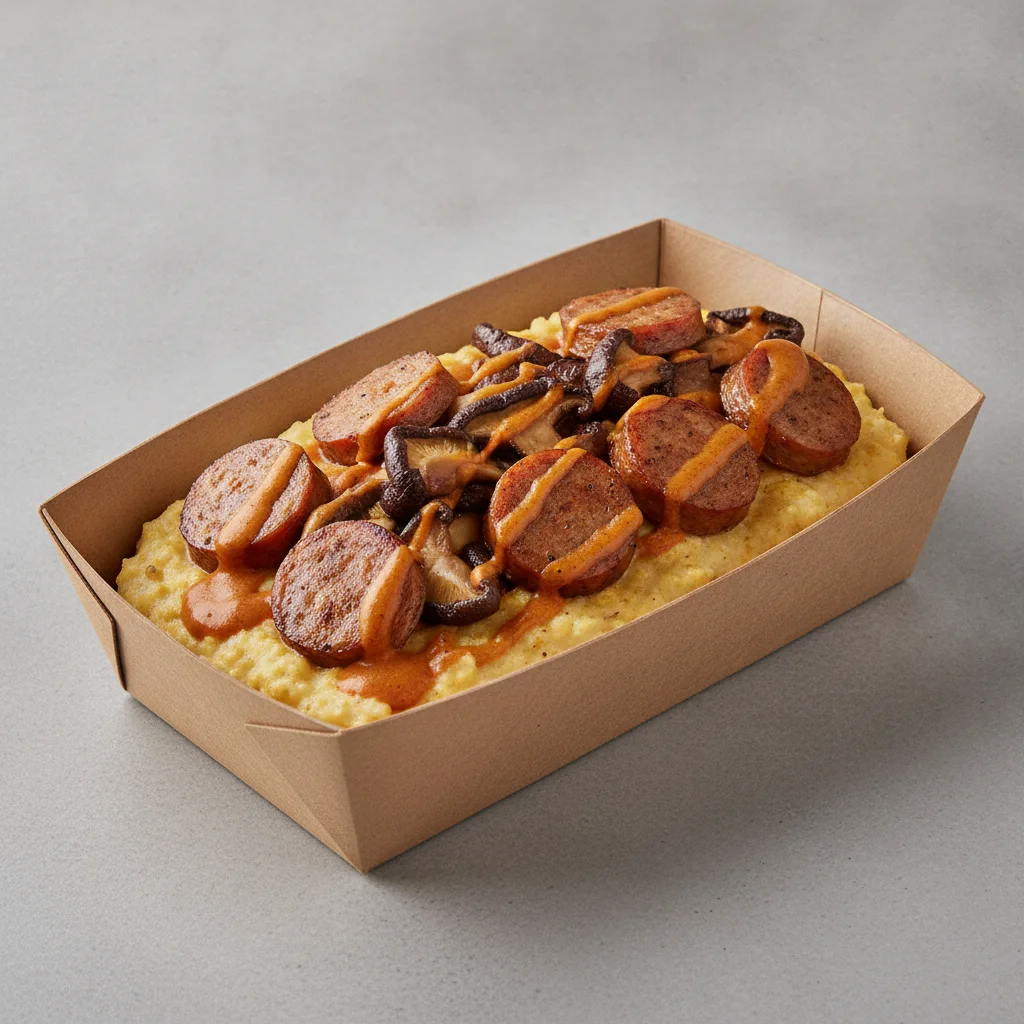 Coconut Curry Grits Box - Mushrooms , Chicken Sausage , Adobo Cream