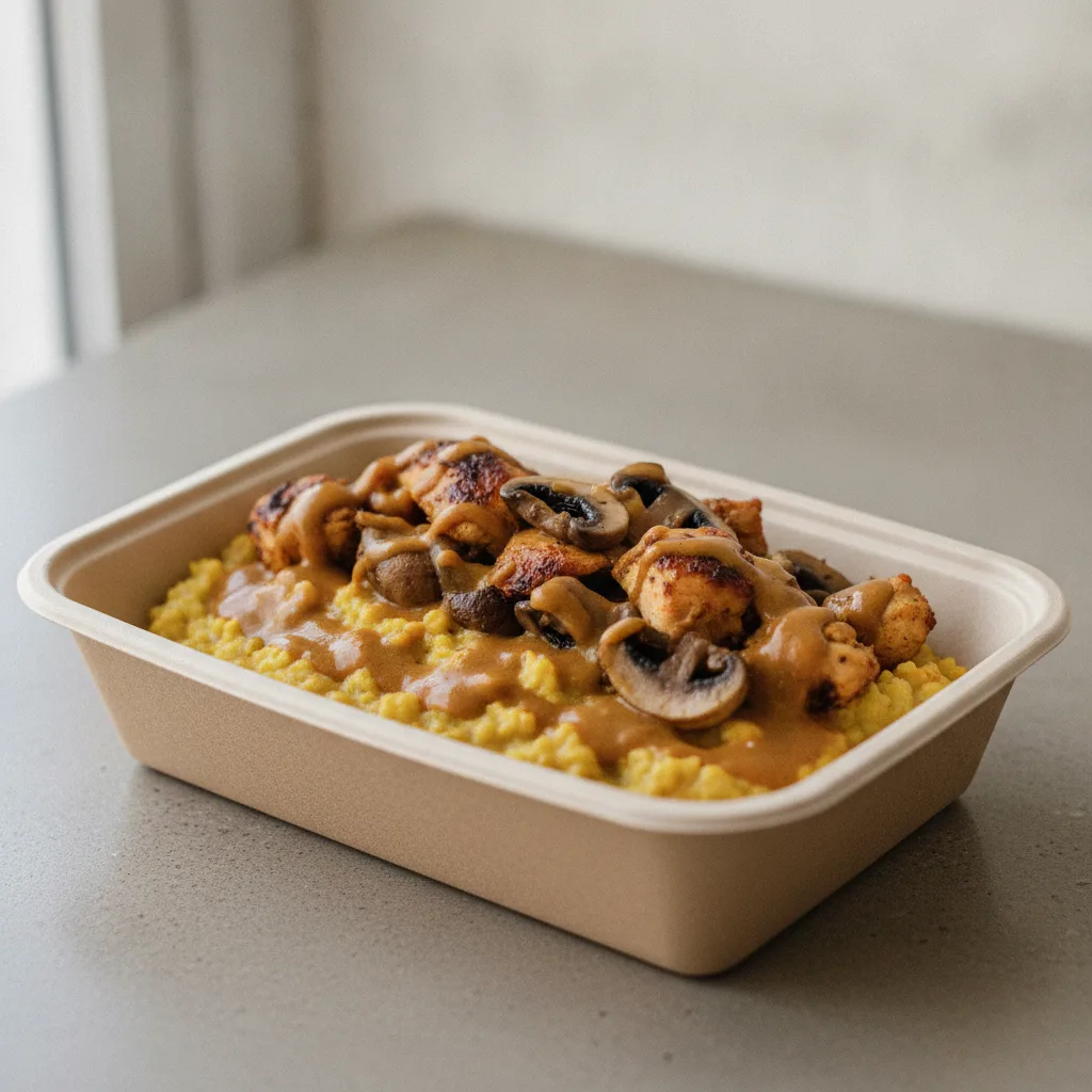 Coconut Curry Grits Box - Mushrooms , Moroccan Chicken , Coconut Curry Sauce